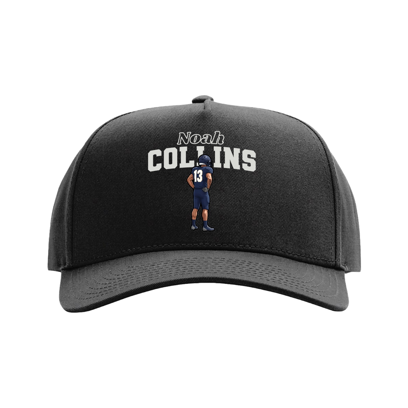 Full Fabric Five-Panel Champ Cap — Name Arch in Black