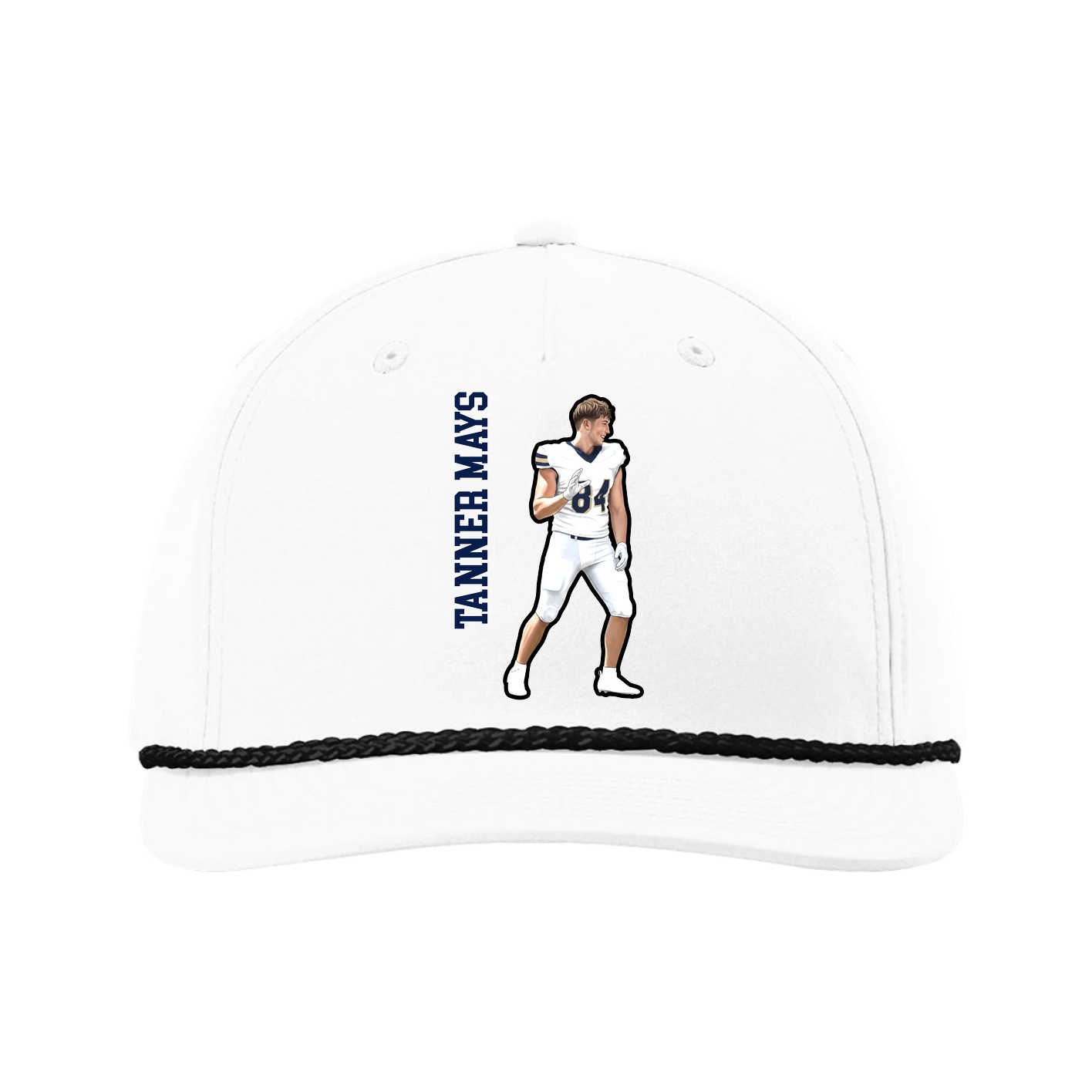 Five-Panel Classic Rope Cap — Name Vertical in White