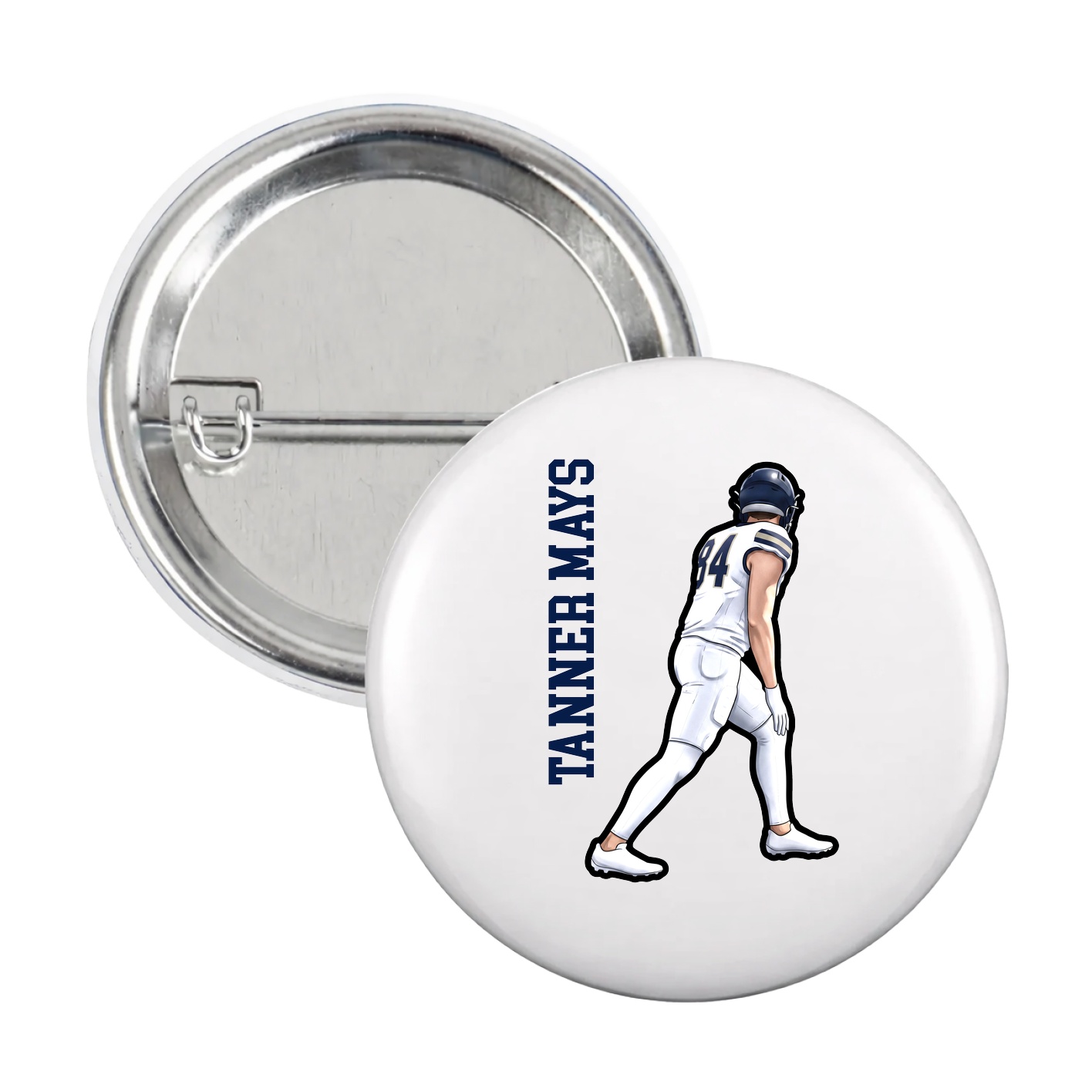 Game Day Button — Name Vertical in White