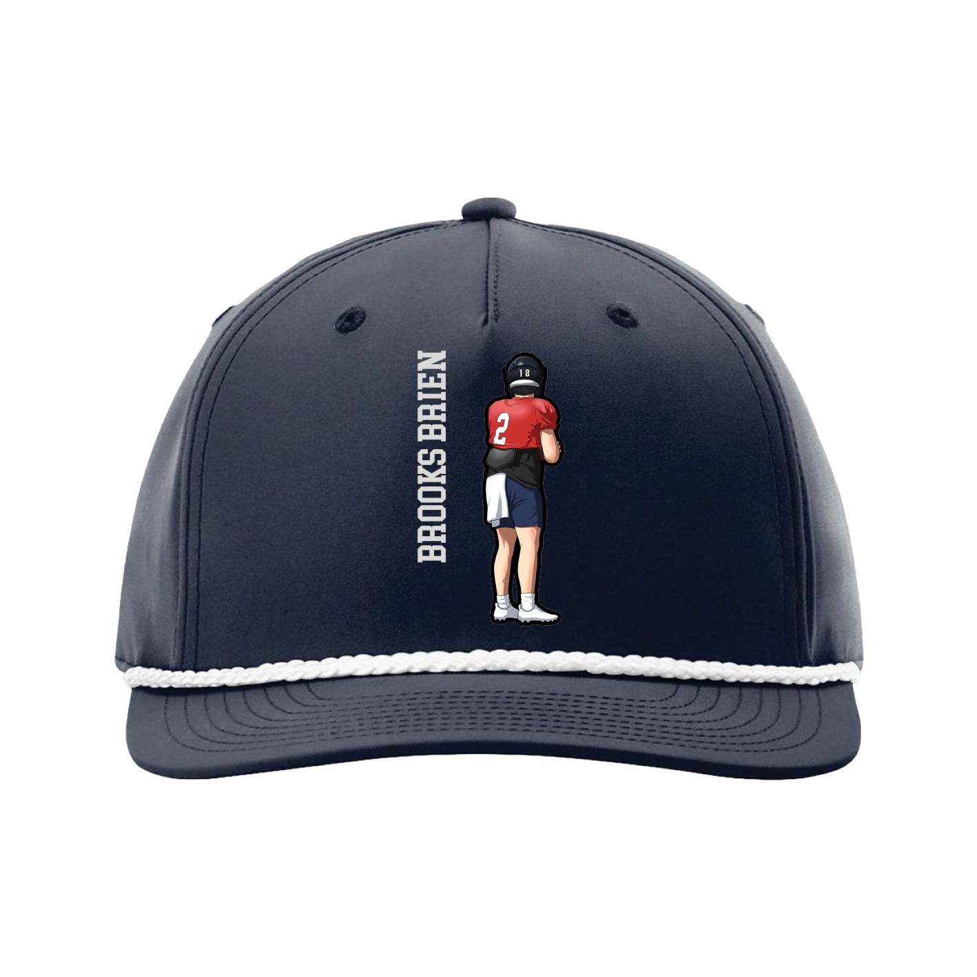 Five-Panel Classic Rope Cap — Name Vertical in Navy