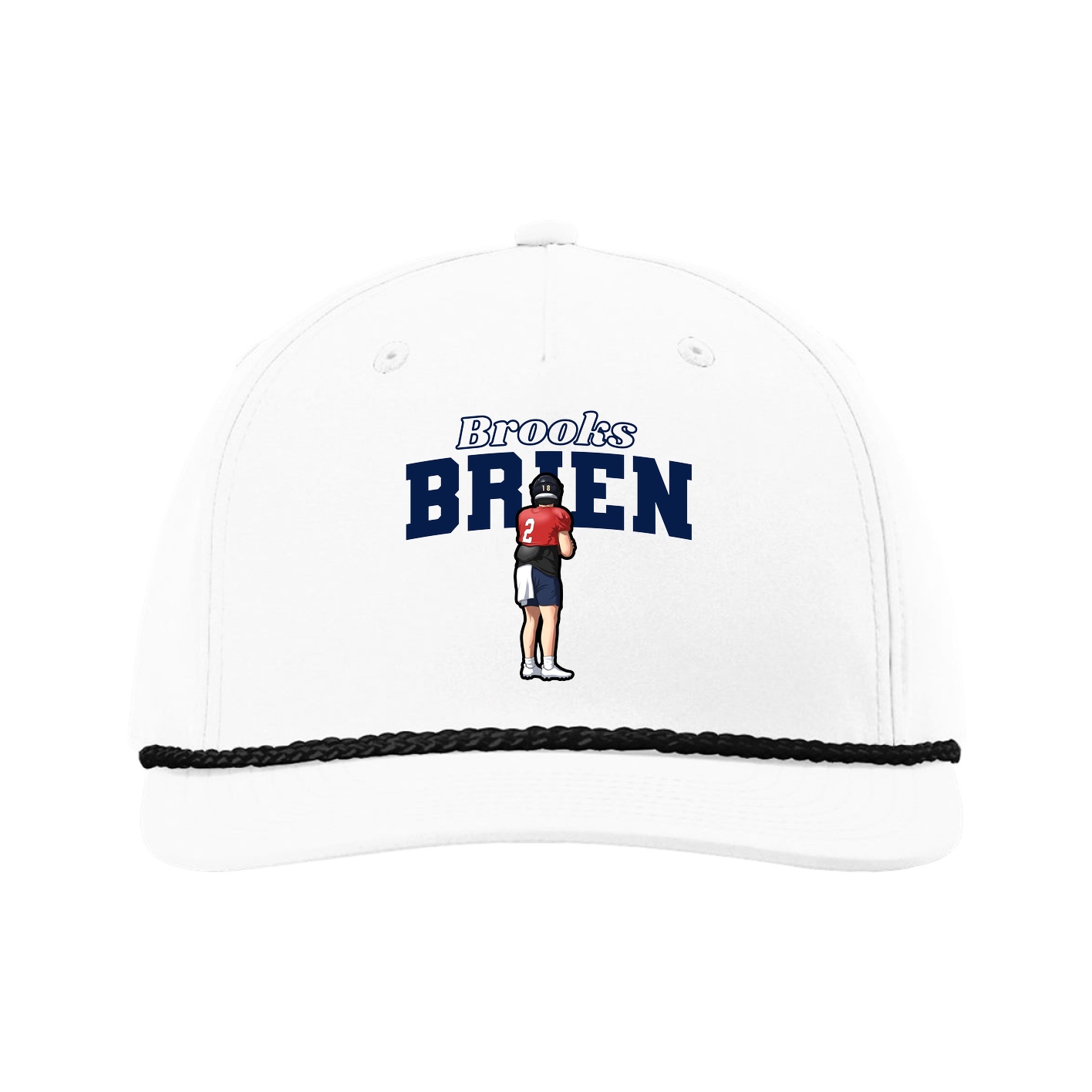Five-Panel Classic Rope Cap — Name Arch in White