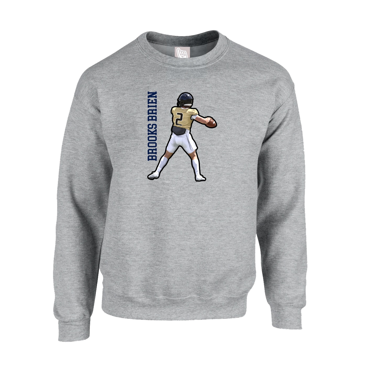 Fleece Crew — Name Vertical in Grey