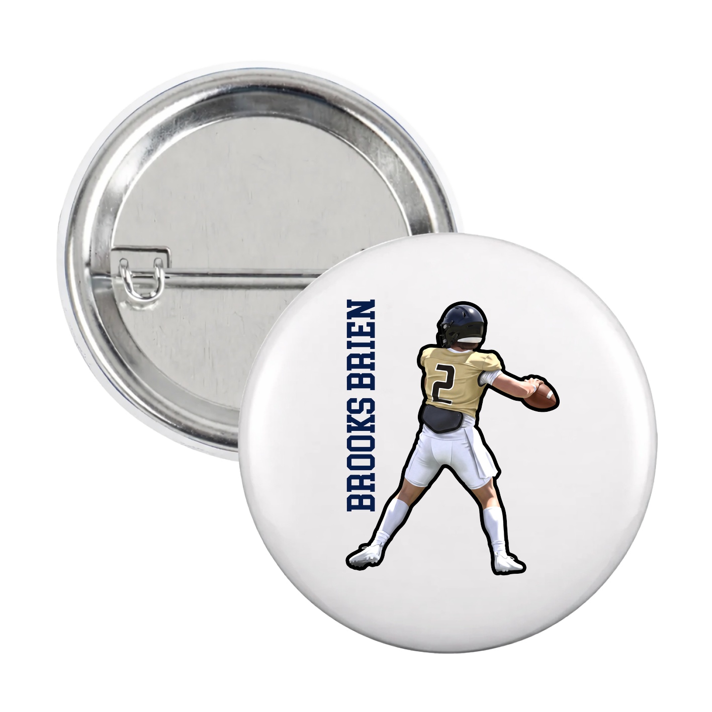 Game Day Button — Name Vertical in White