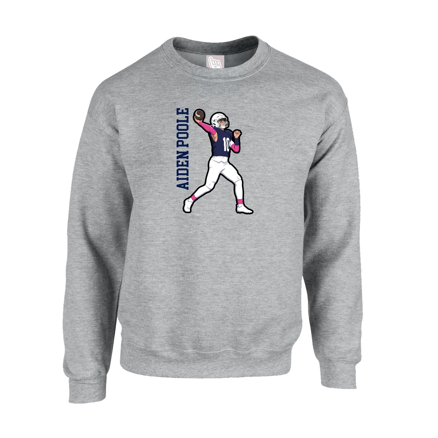 Fleece Crew — Name Vertical in Grey