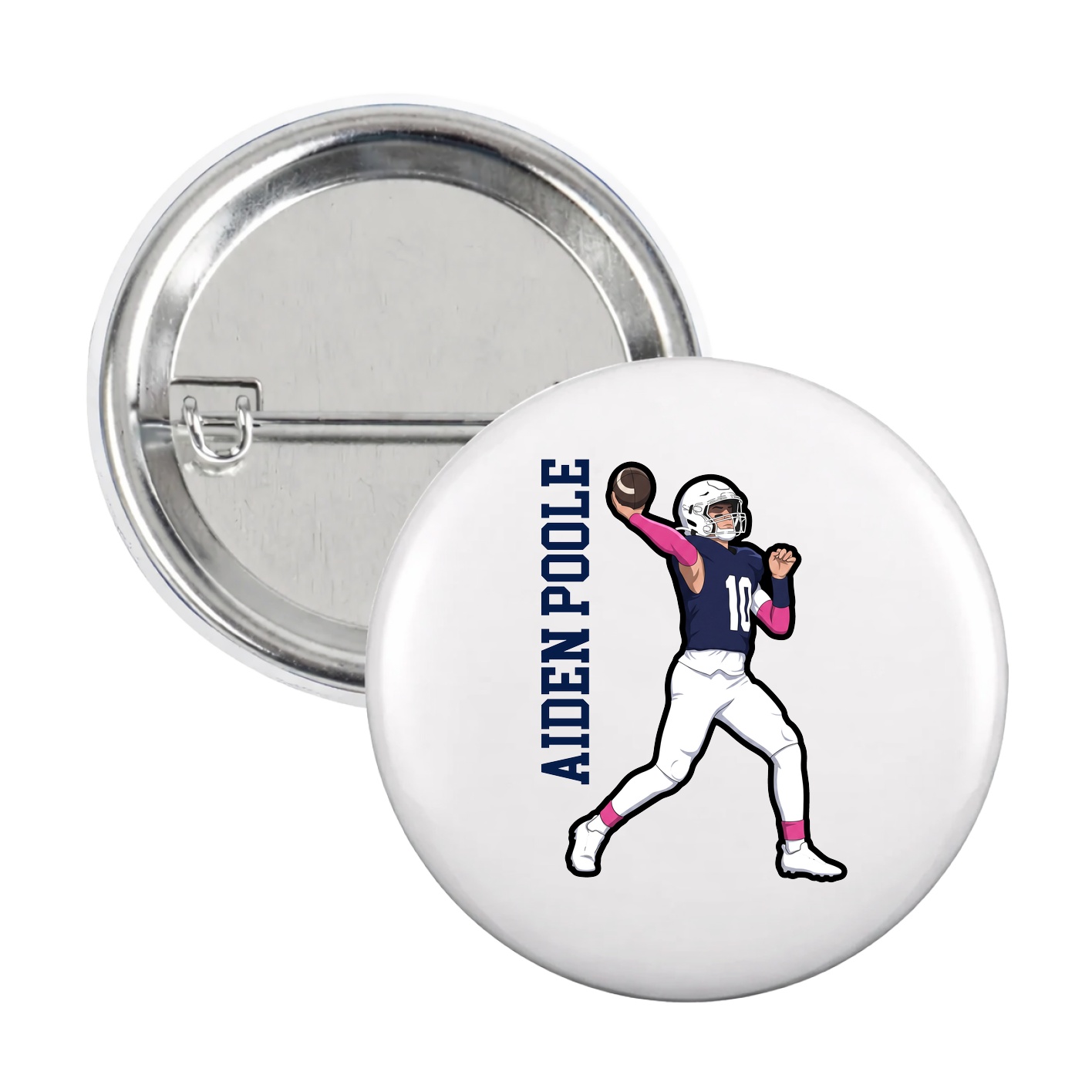 Game Day Button — Name Vertical in White