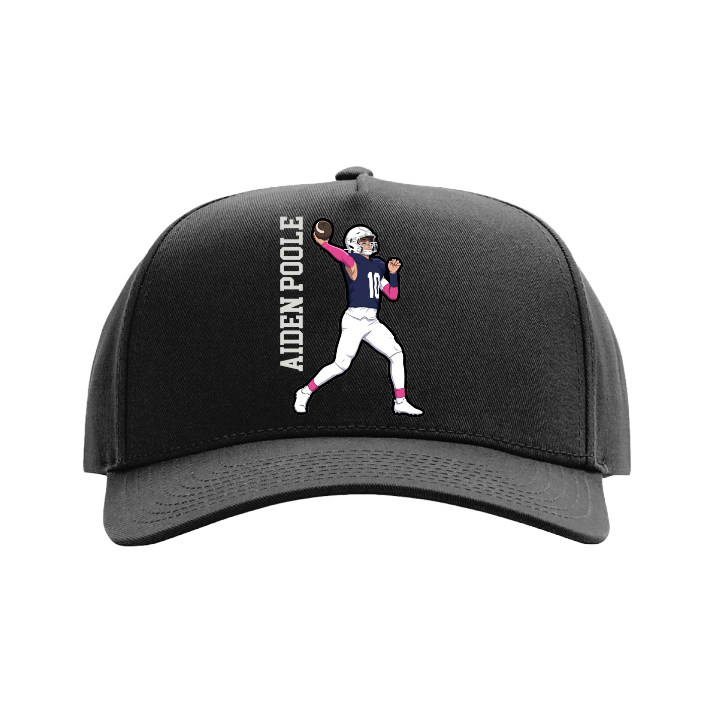 Full Fabric Five-Panel Champ Cap — Name Vertical in Black