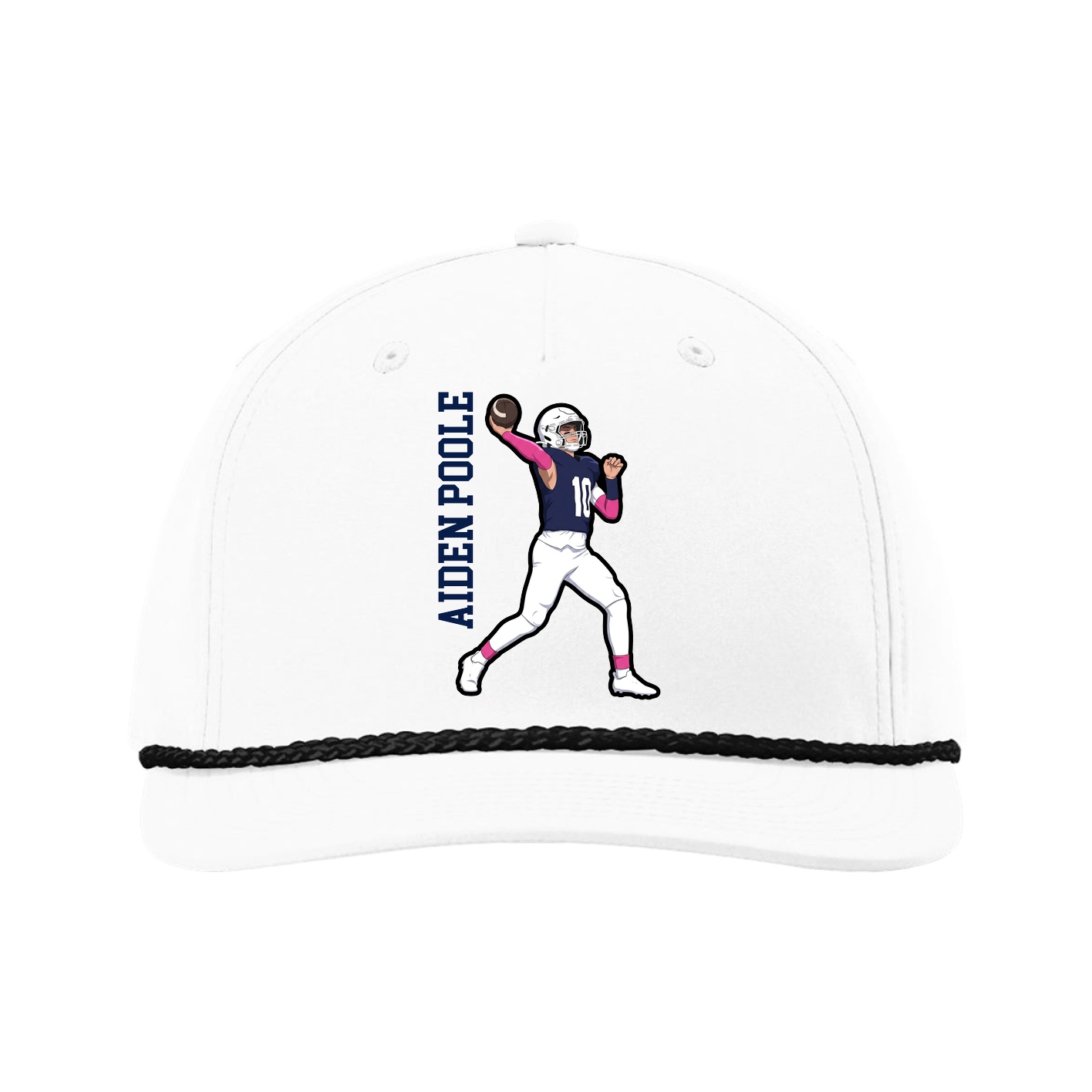 Five-Panel Classic Rope Cap — Name Vertical in White