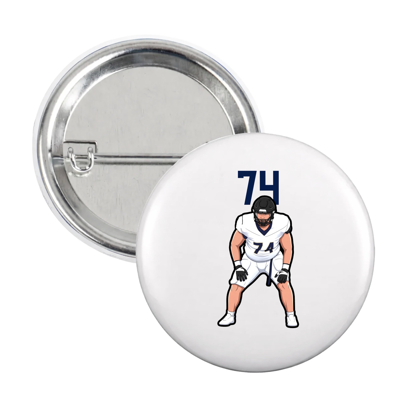 Game Day Button — Number Top in White
