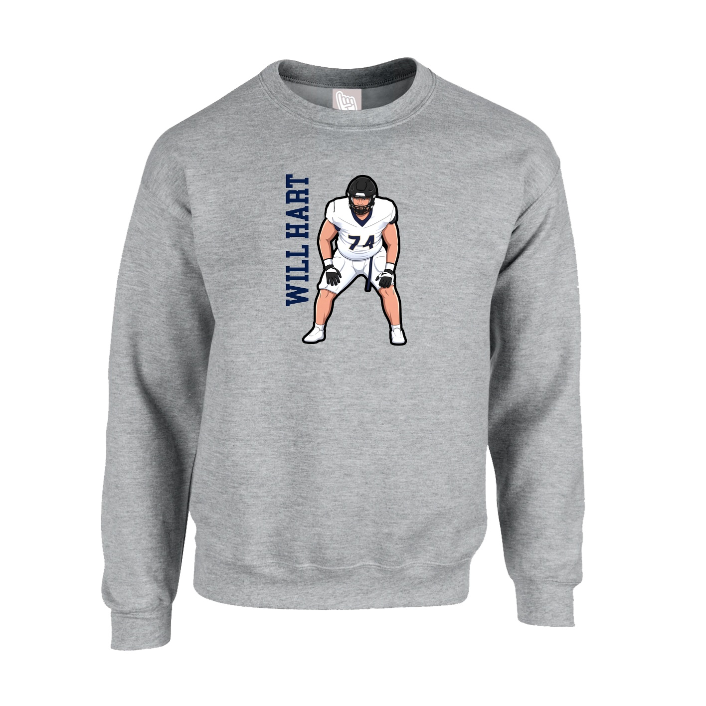 Fleece Crew — Name Vertical in Grey
