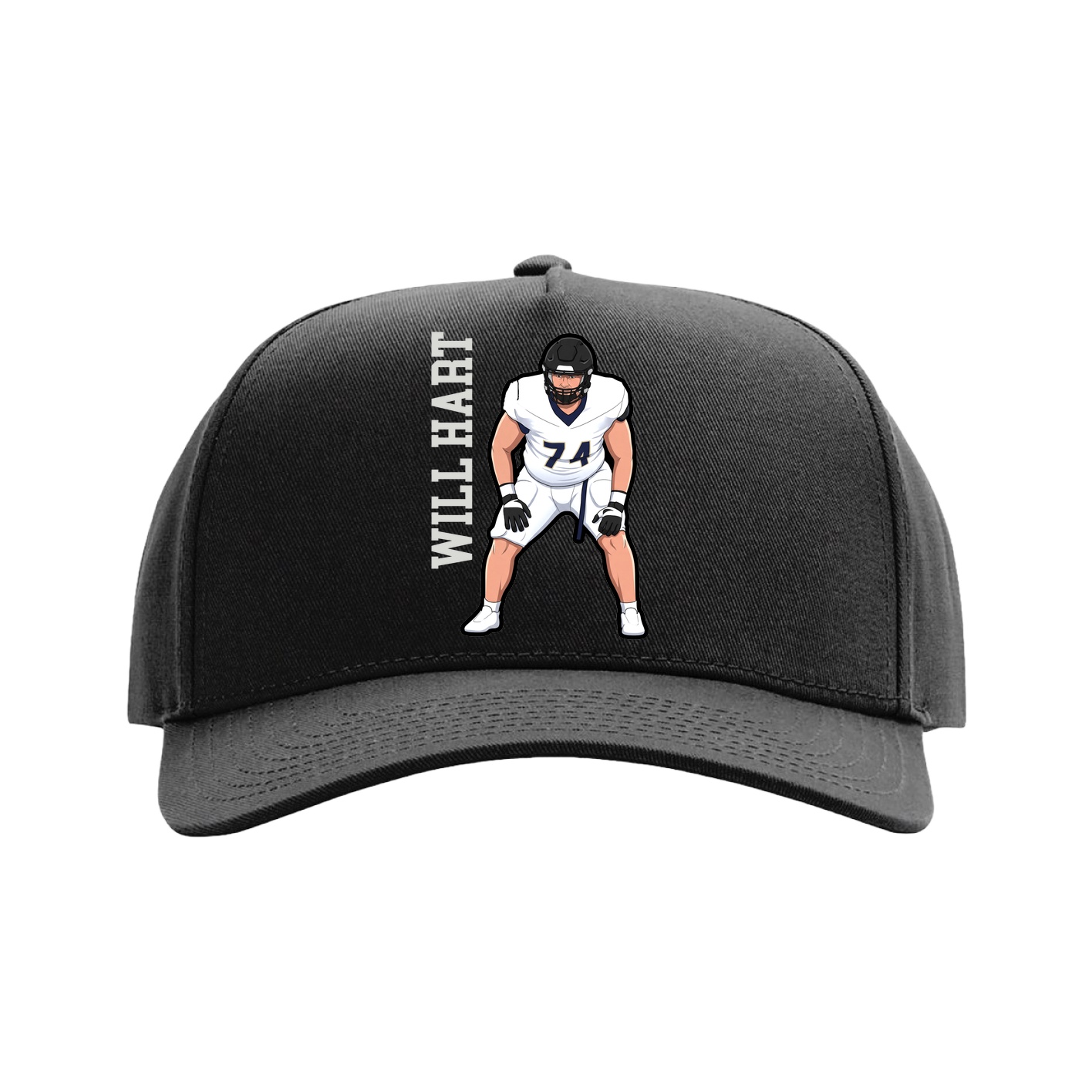 Full Fabric Five-Panel Champ Cap — Name Vertical in Black