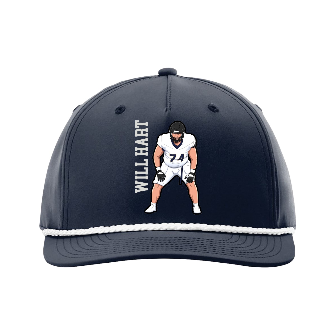 Five-Panel Classic Rope Cap — Name Vertical in Navy