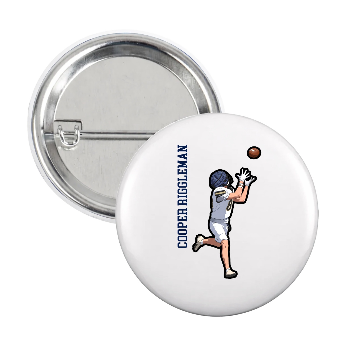 Game Day Button — Name Vertical in White
