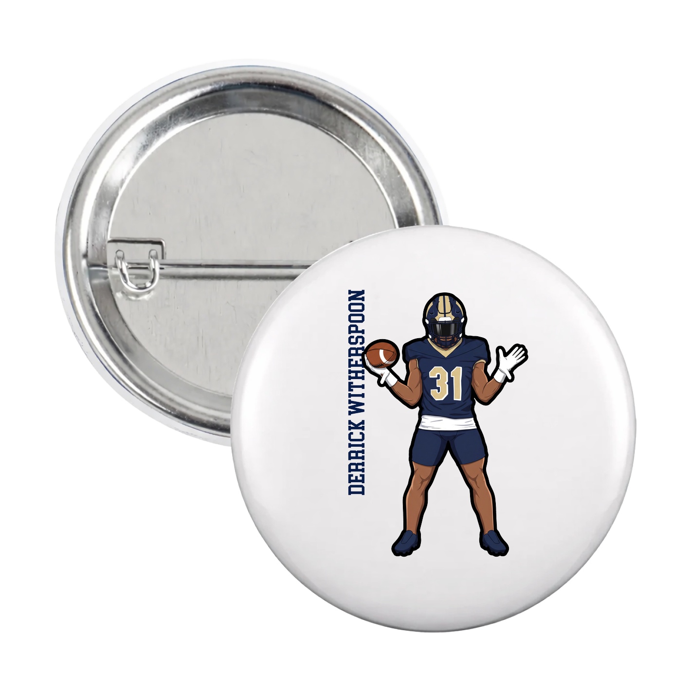 Game Day Button — Name Vertical in White