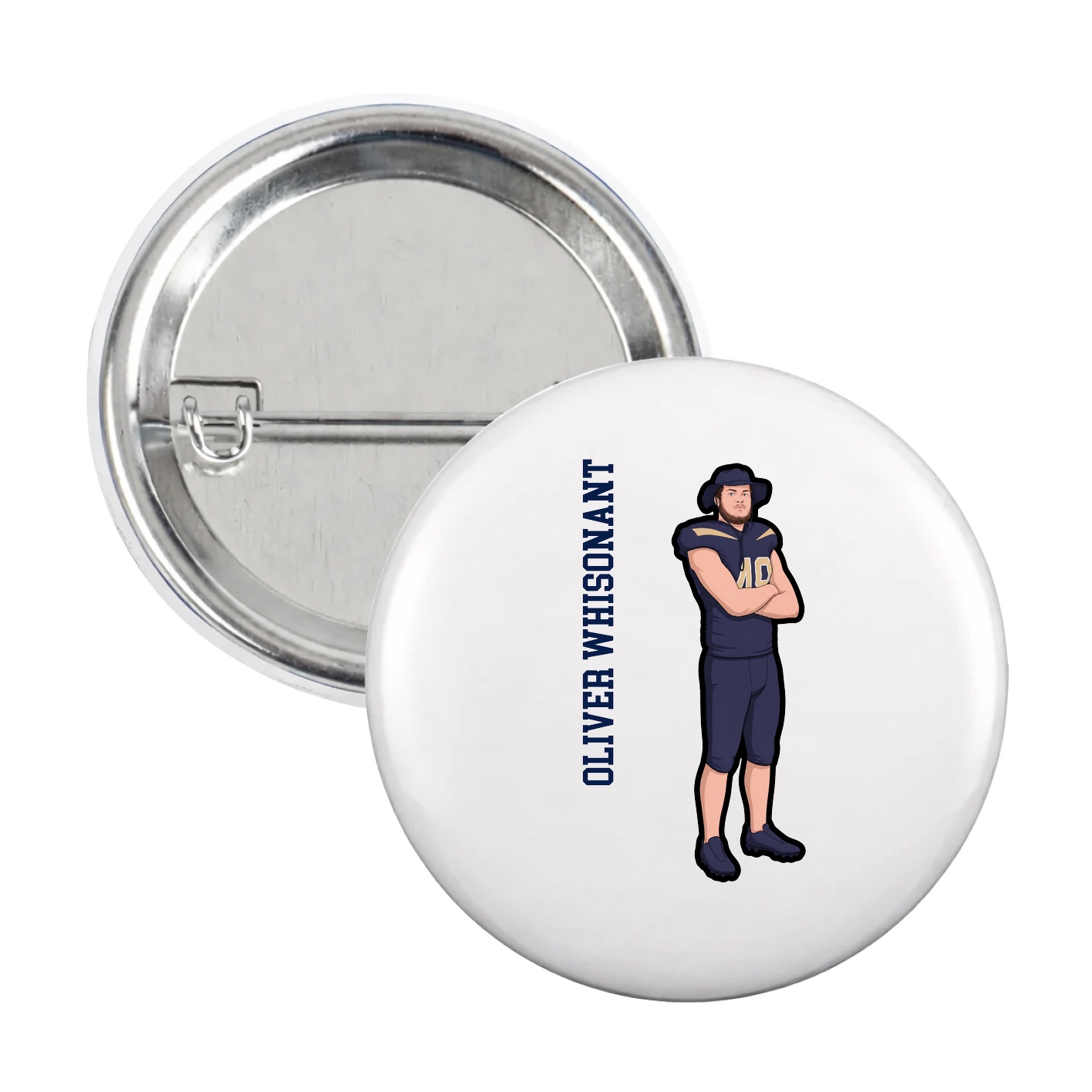 Game Day Button — Name Vertical in White