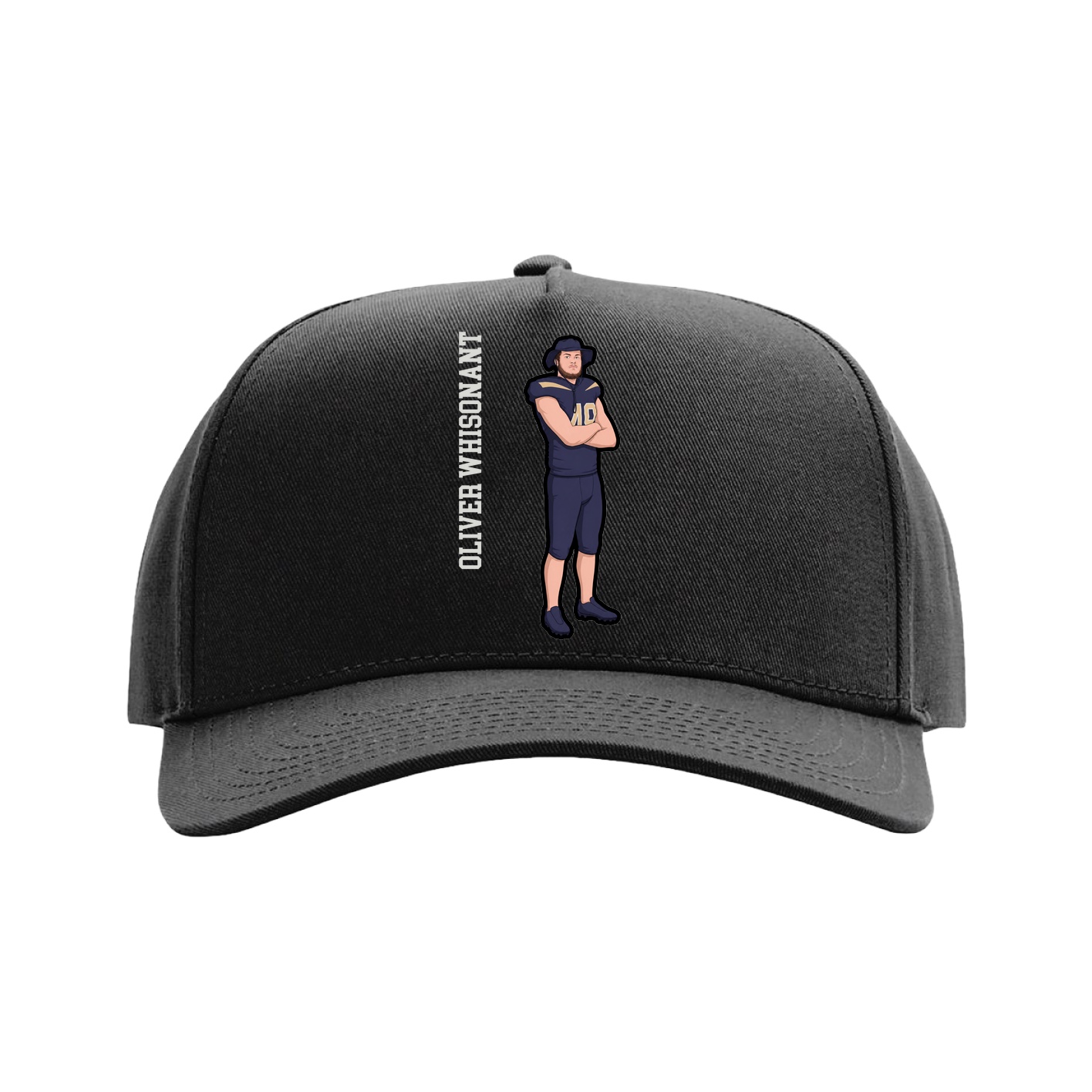 Full Fabric Five-Panel Champ Cap — Name Vertical in Black