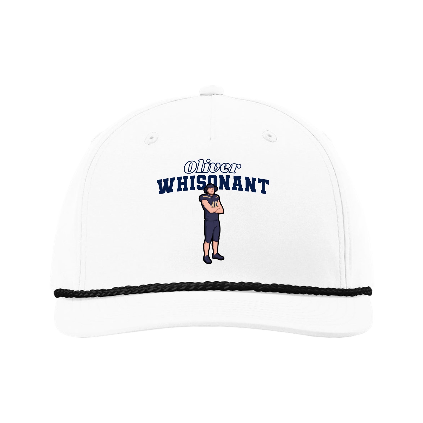 Five-Panel Classic Rope Cap — Name Arch in White