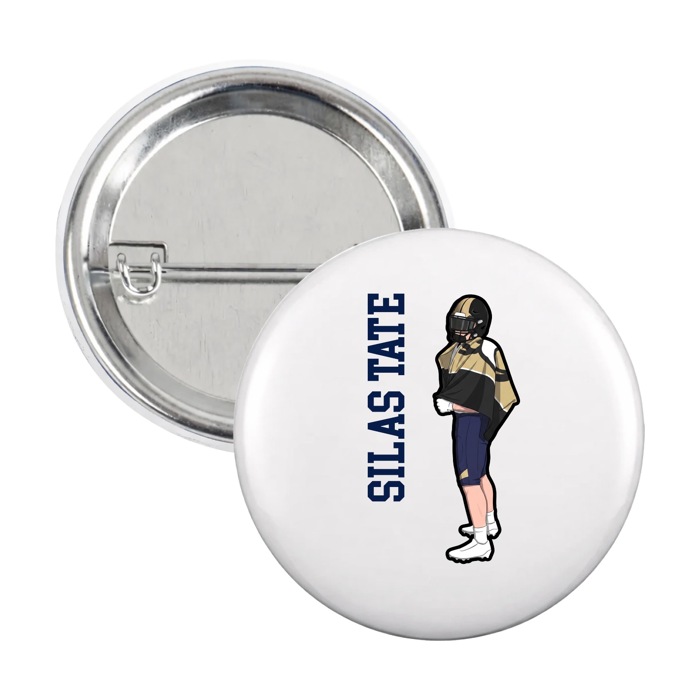 Game Day Button — Name Vertical in White