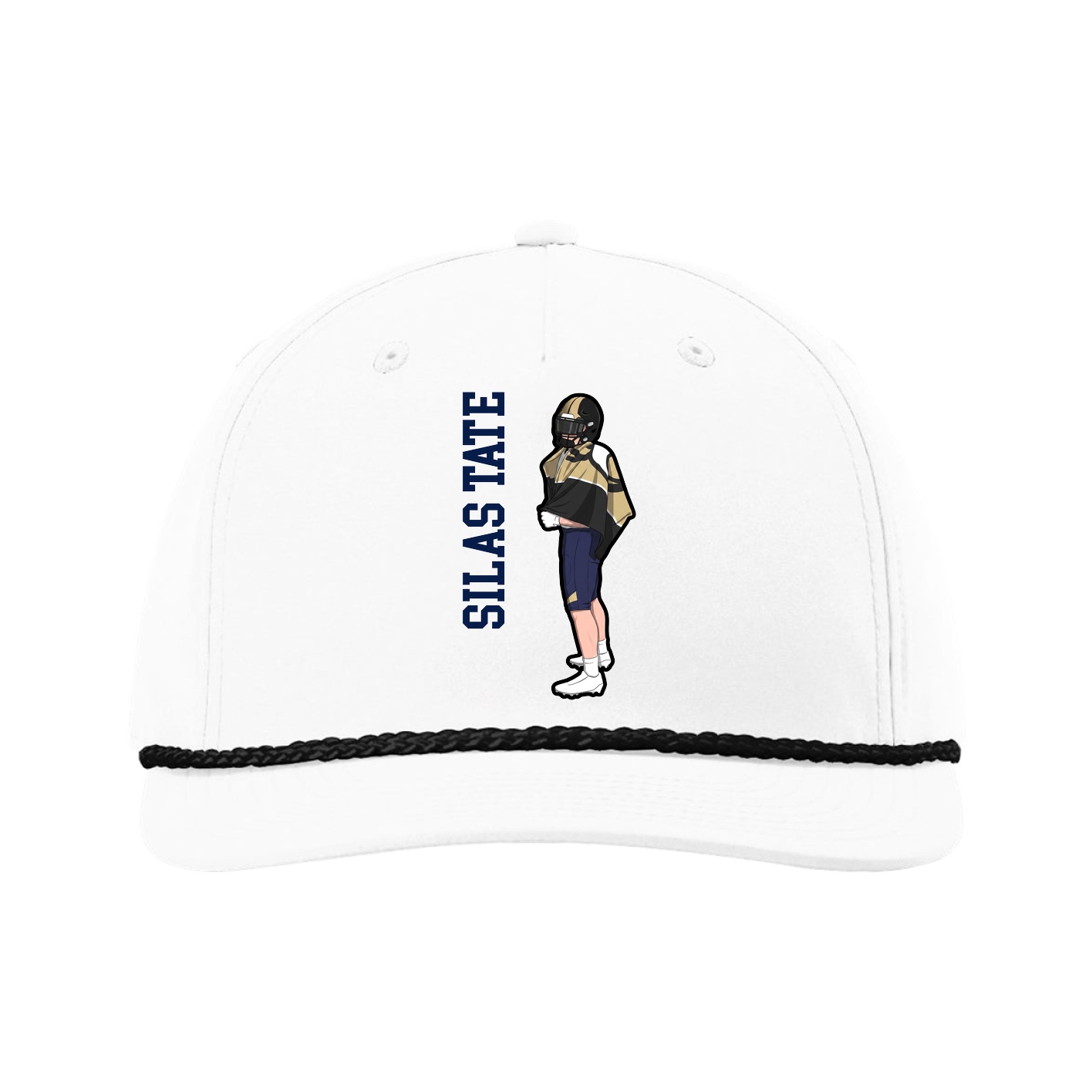 Five-Panel Classic Rope Cap — Name Vertical in White