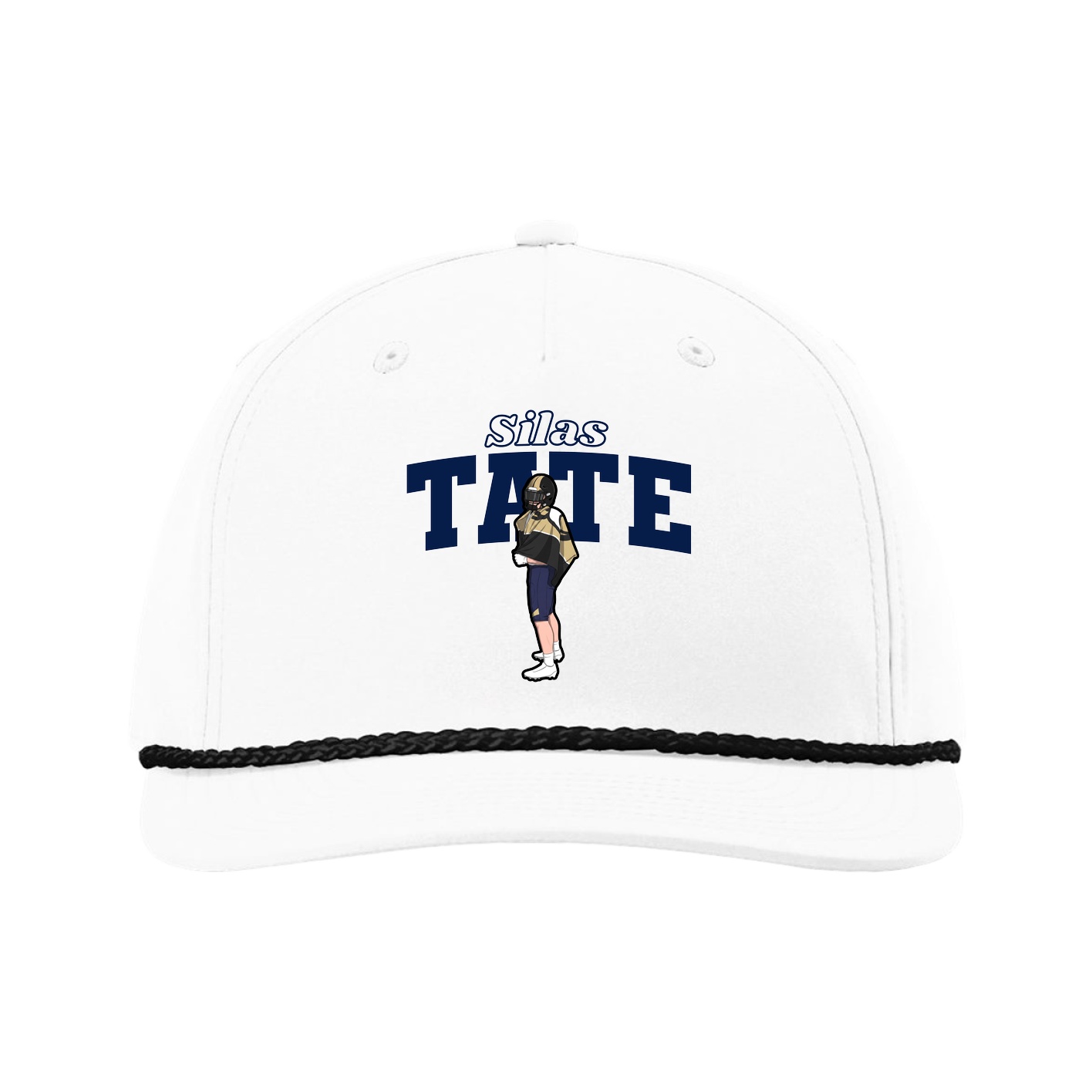 Five-Panel Classic Rope Cap — Name Arch in White