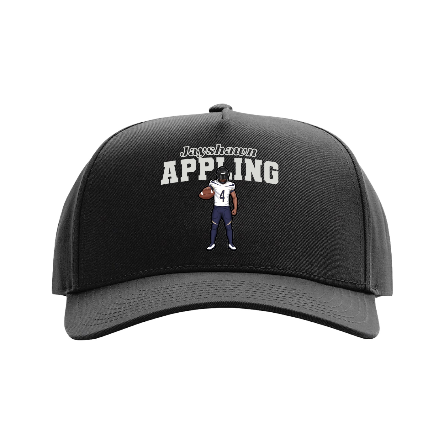 Full Fabric Five-Panel Champ Cap — Name Arch in Black