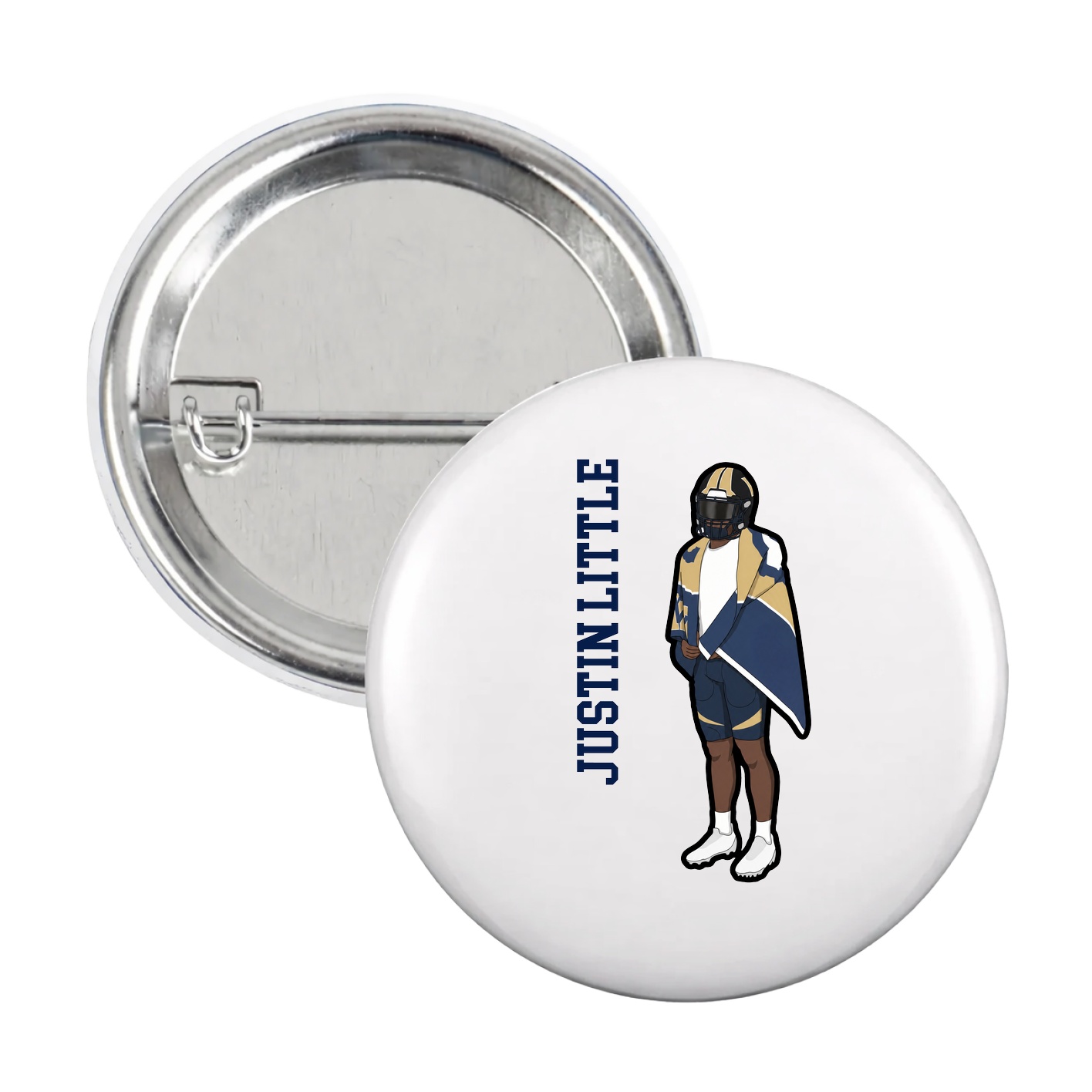 Game Day Button — Name Vertical in White