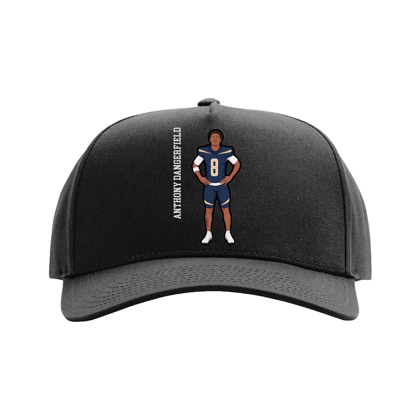 Full Fabric Five-Panel Champ Cap — Name Vertical in Black