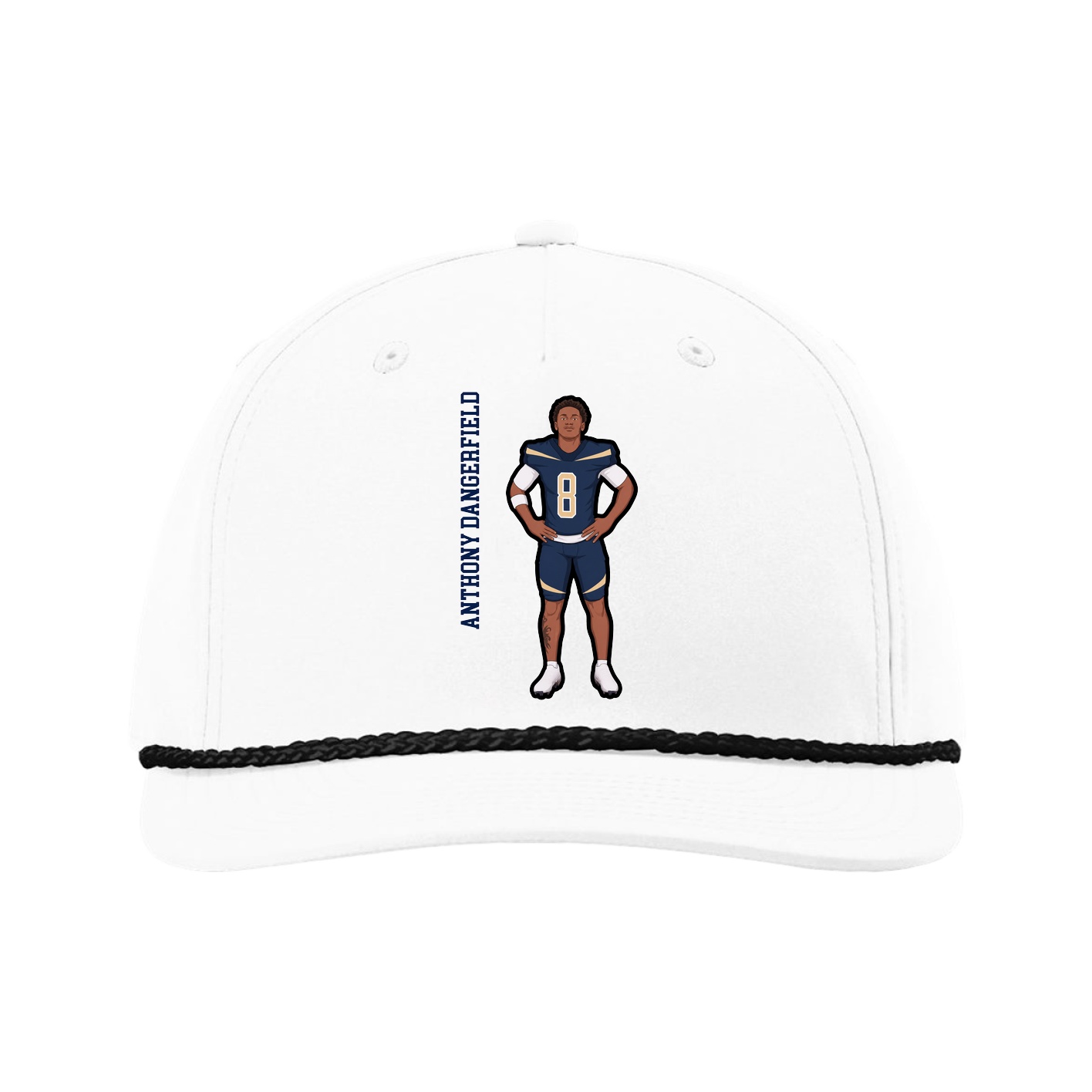 Five-Panel Classic Rope Cap — Name Vertical in White