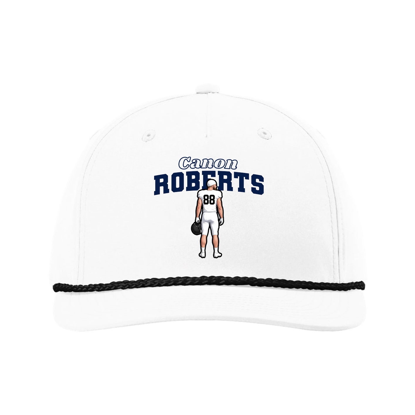 Five-Panel Classic Rope Cap — Name Arch in White