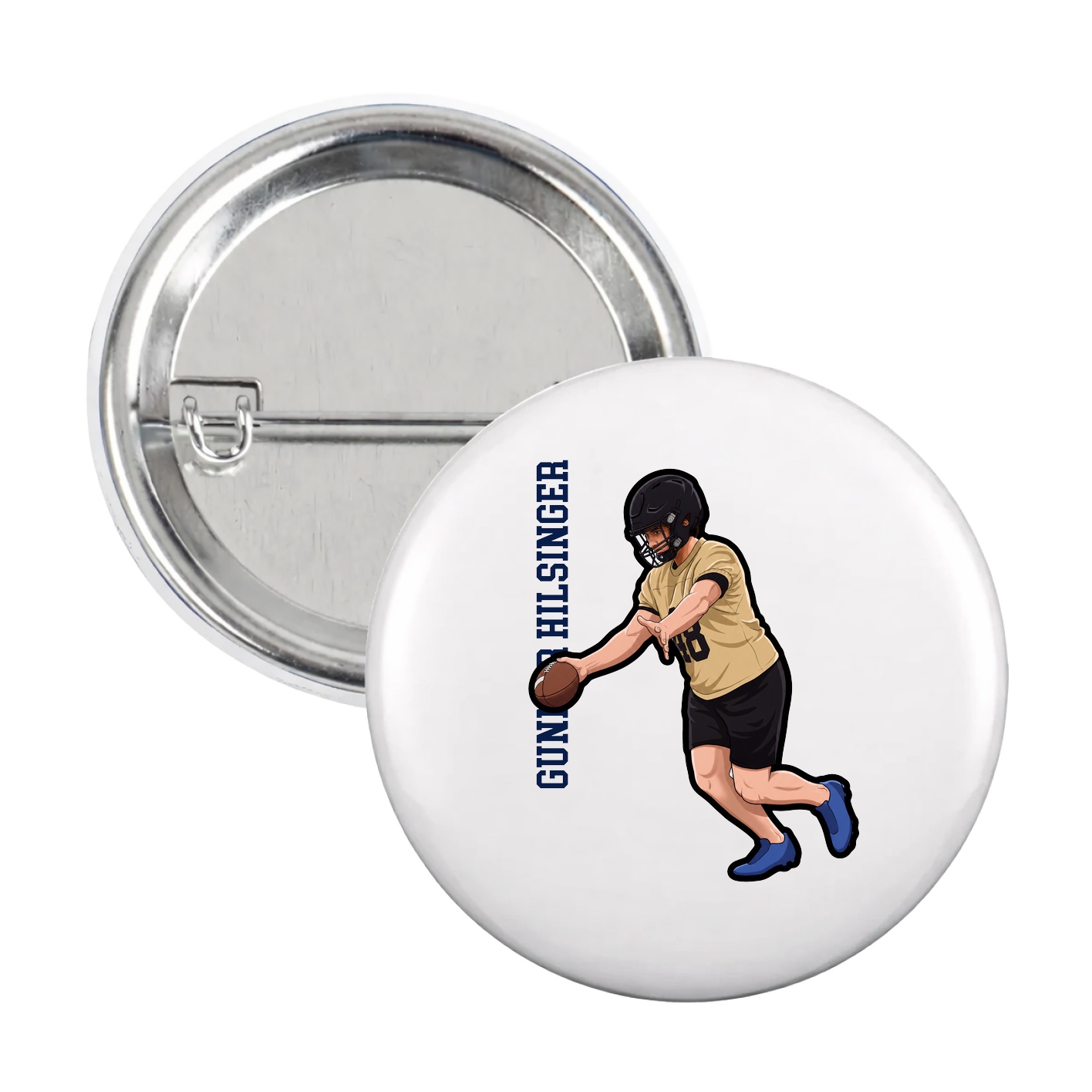 Game Day Button — Name Vertical in White