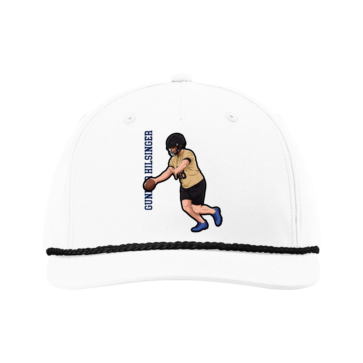 Five-Panel Classic Rope Cap — Name Vertical in White