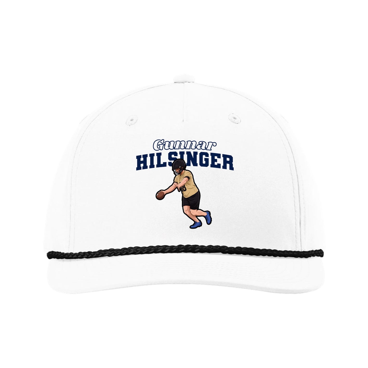 Five-Panel Classic Rope Cap — Name Arch in White