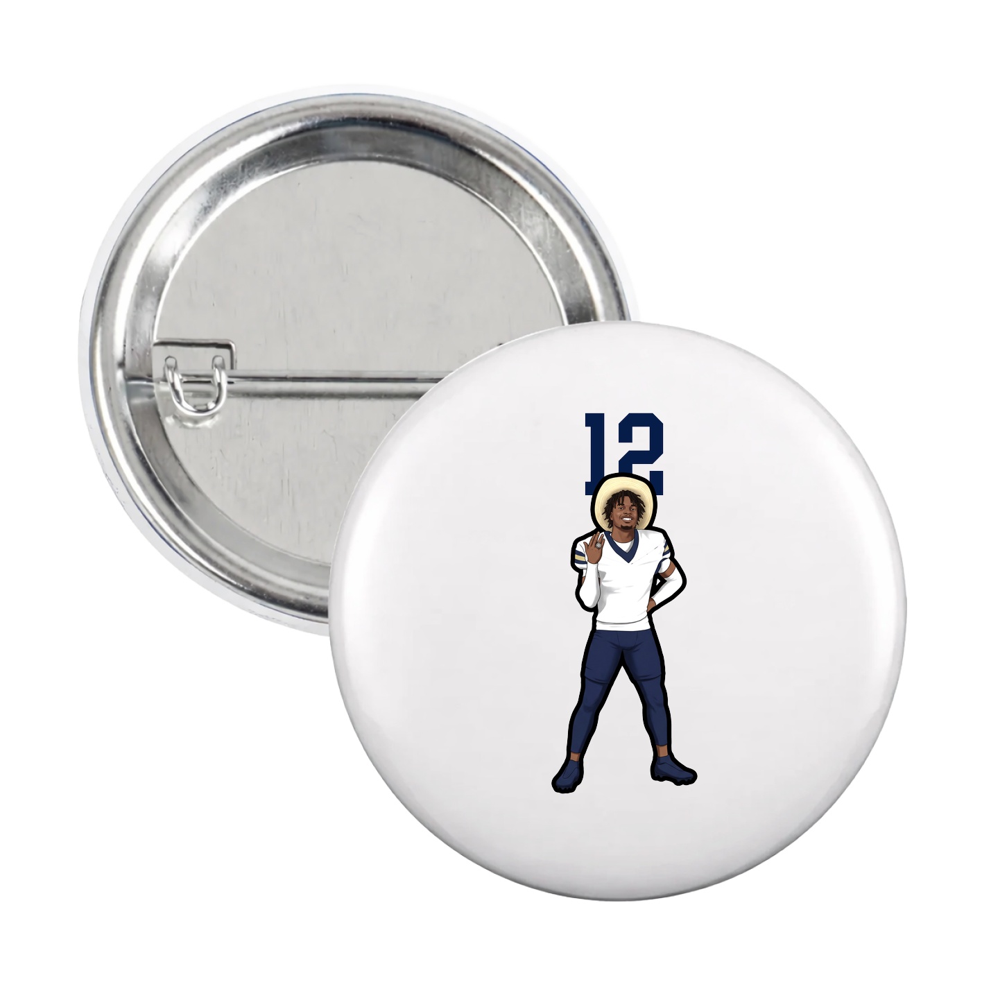 Game Day Button — Number Top in White