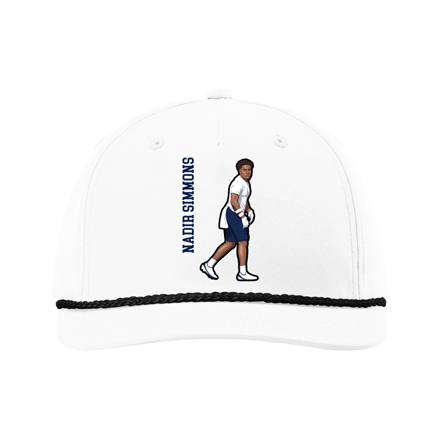 Five-Panel Classic Rope Cap — Name Vertical in White