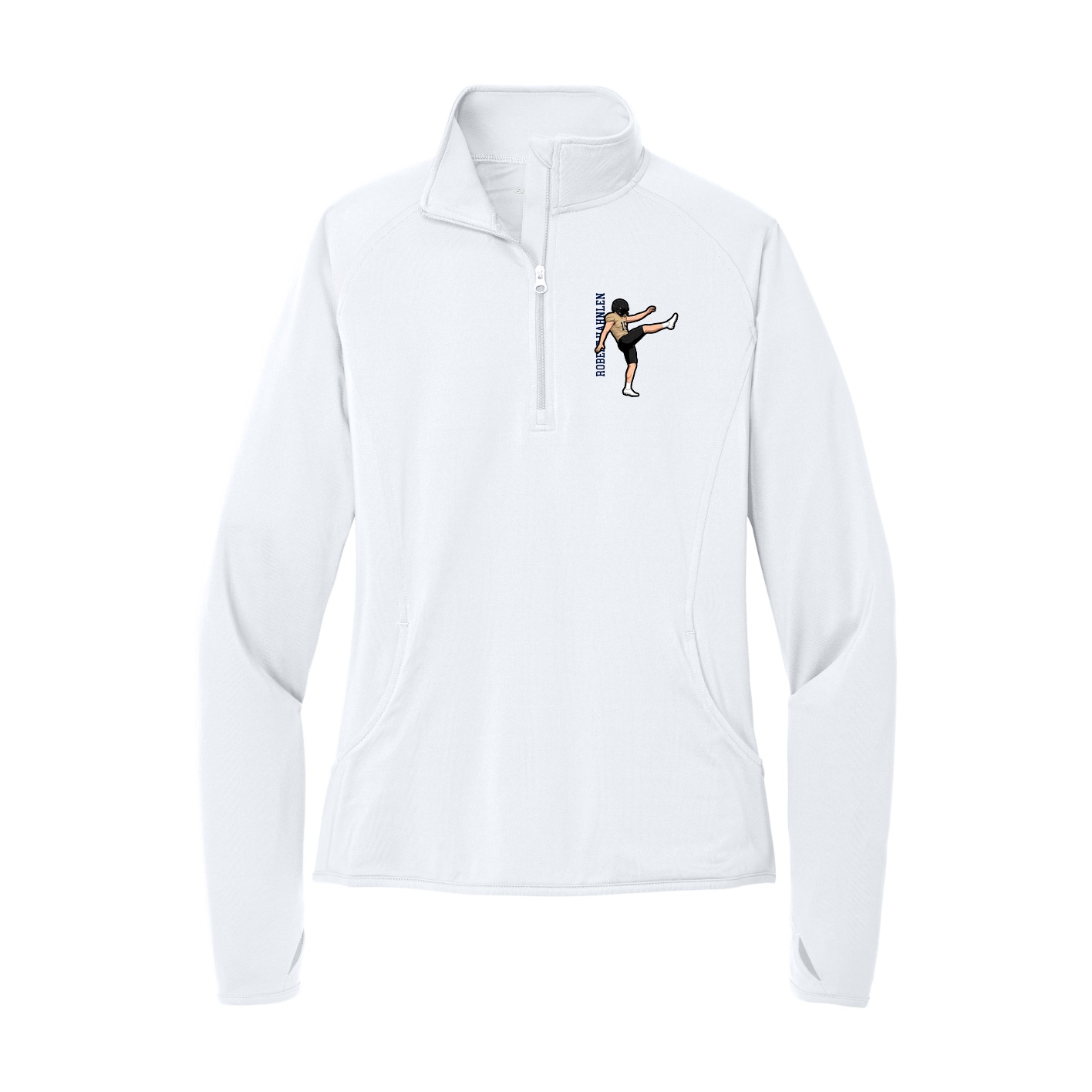 Women's Q-Zip Pullover — Name Vertical in White