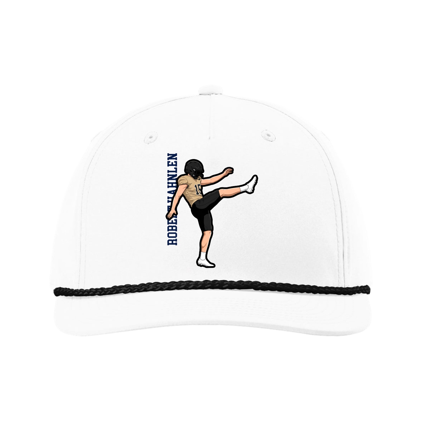 Five-Panel Classic Rope Cap — Name Vertical in White