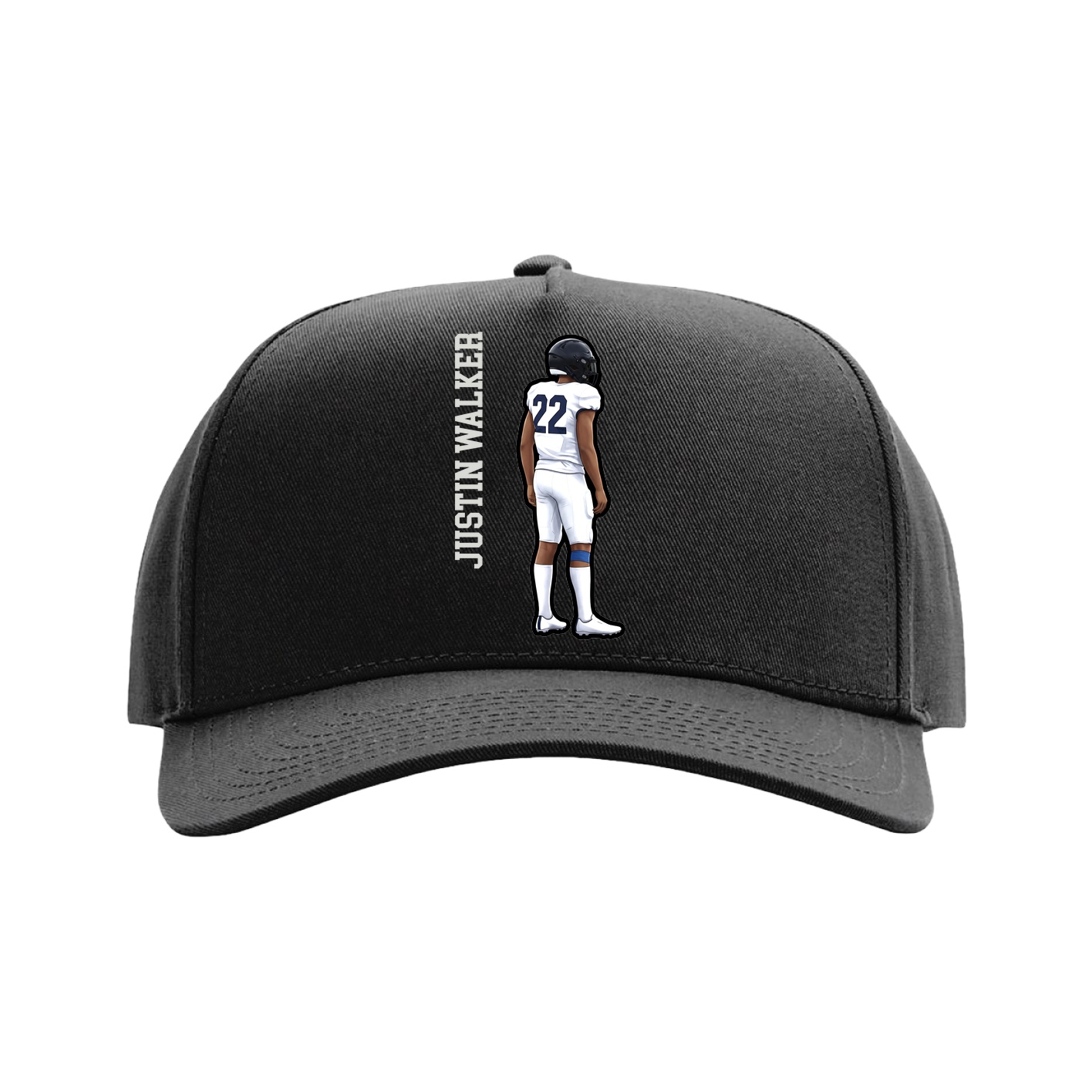 Full Fabric Five-Panel Champ Cap — Name Vertical in Black