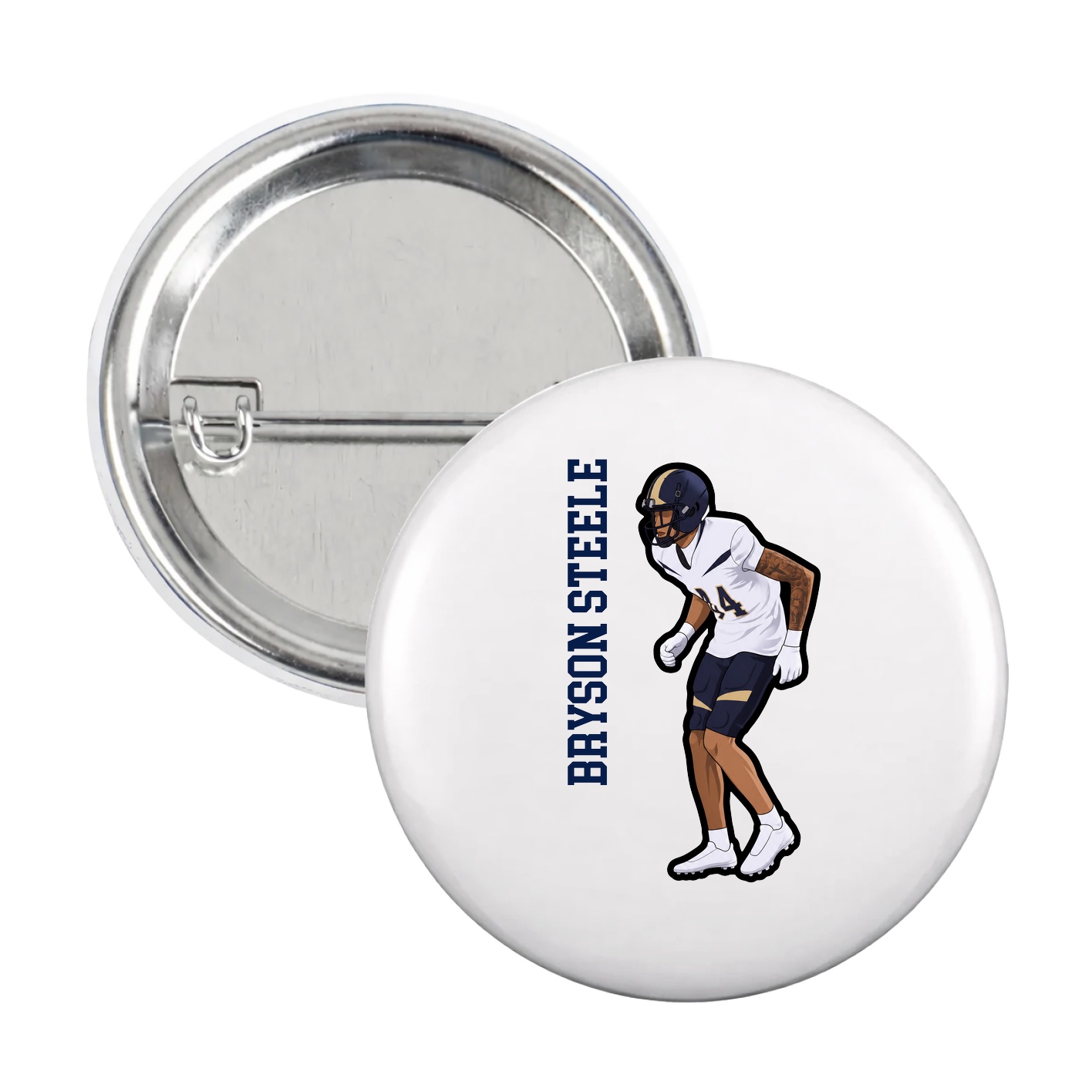 Game Day Button — Name Vertical in White