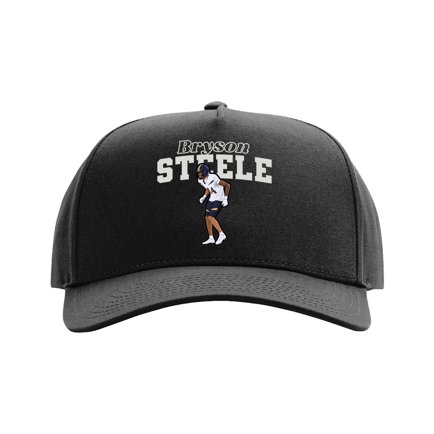 Full Fabric Five-Panel Champ Cap — Name Arch in Black