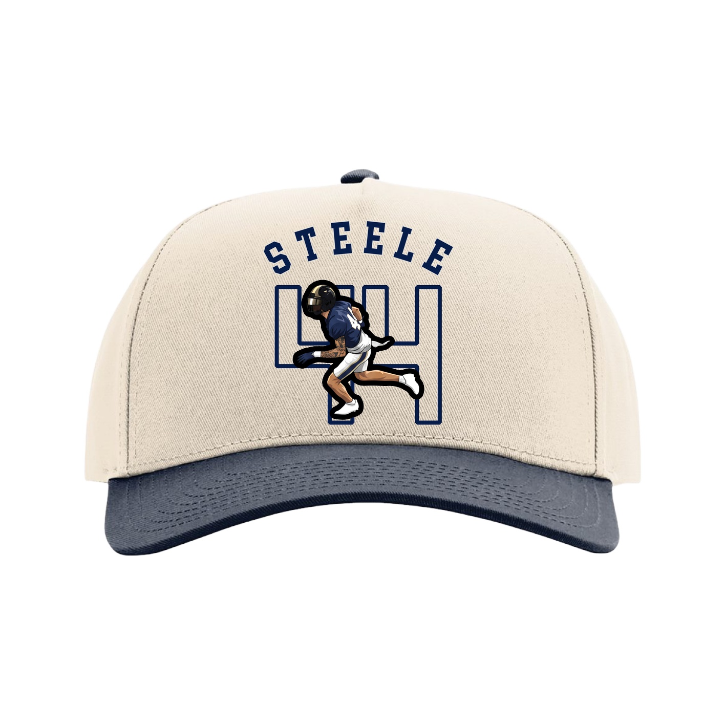 Full Fabric Five-Panel Champ Cap — Shirsey Arch in Cream/Navy
