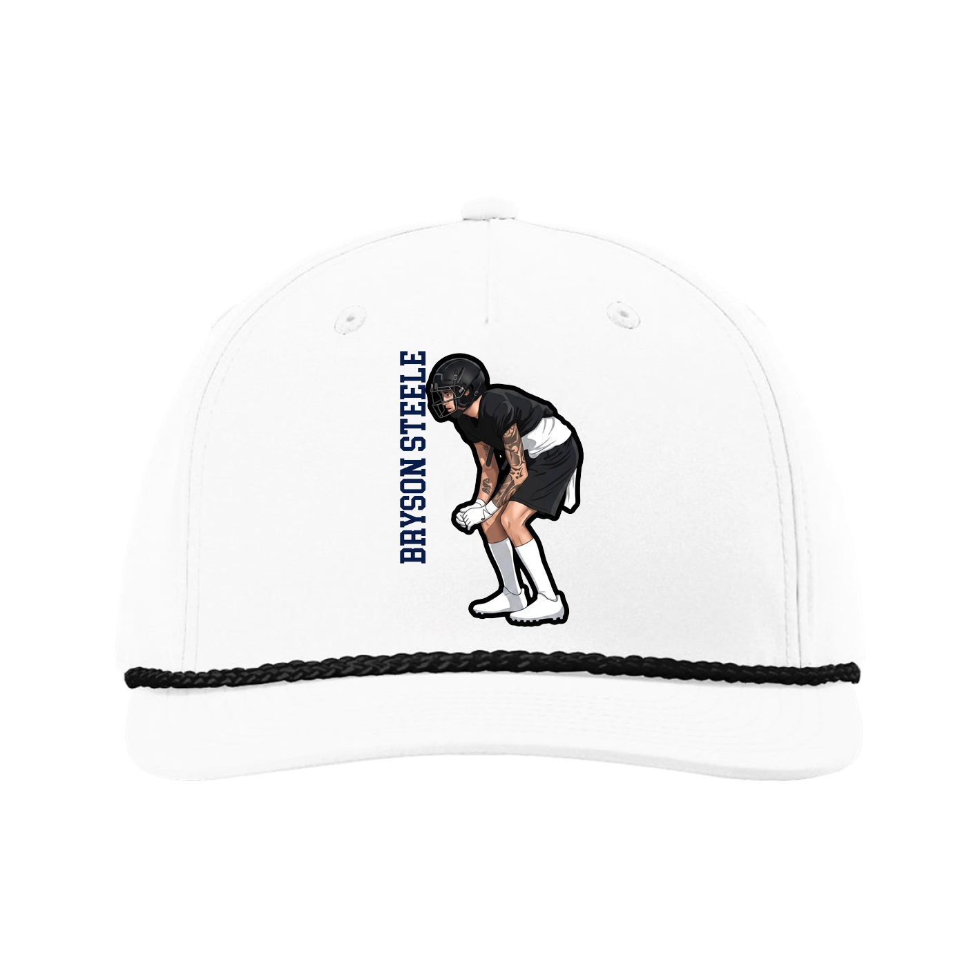 Five-Panel Classic Rope Cap — Name Vertical in White
