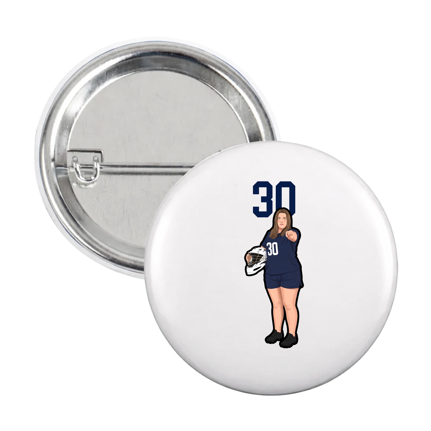 Game Day Button — Number Top in White