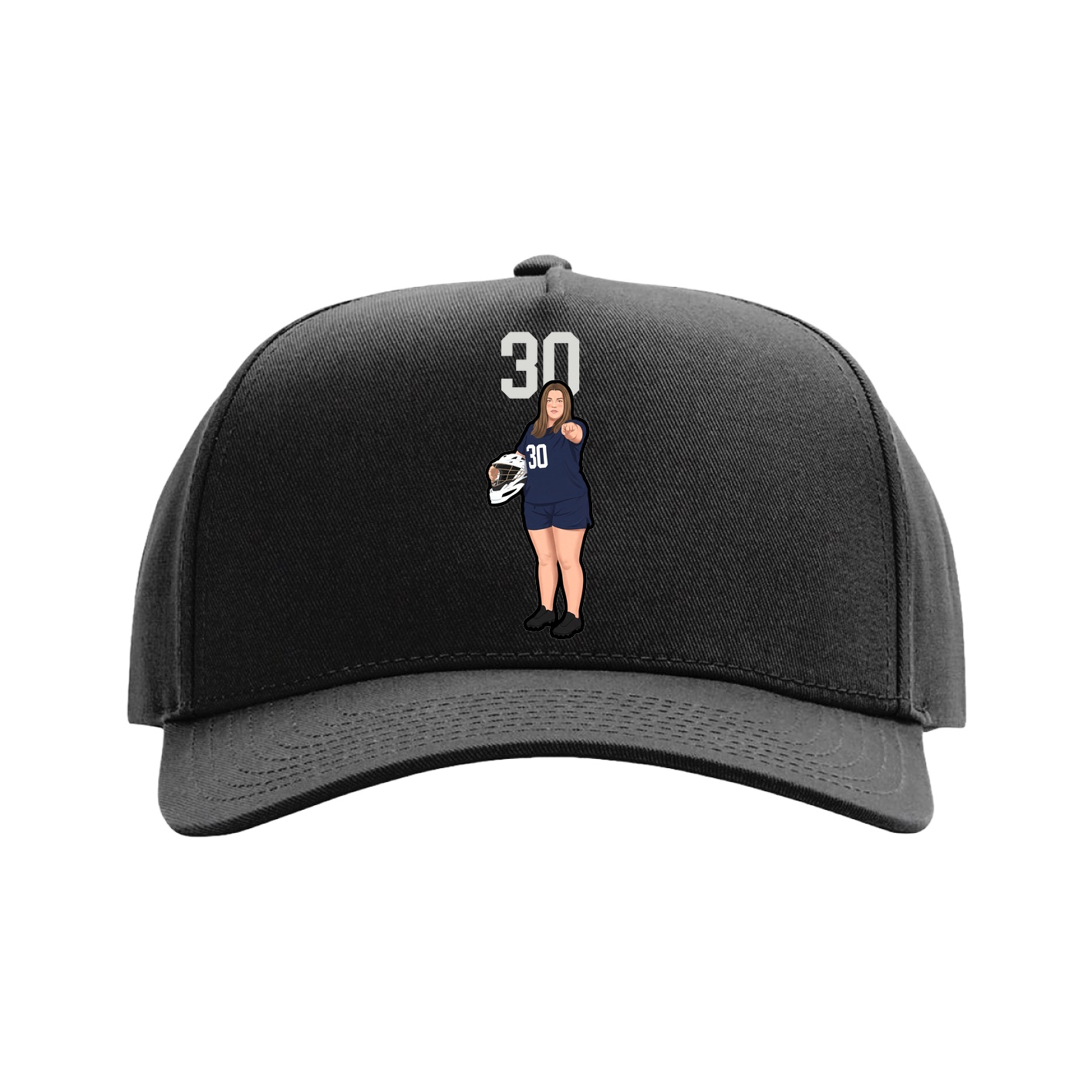 Full Fabric Five-Panel Champ Cap — Number Top in Black