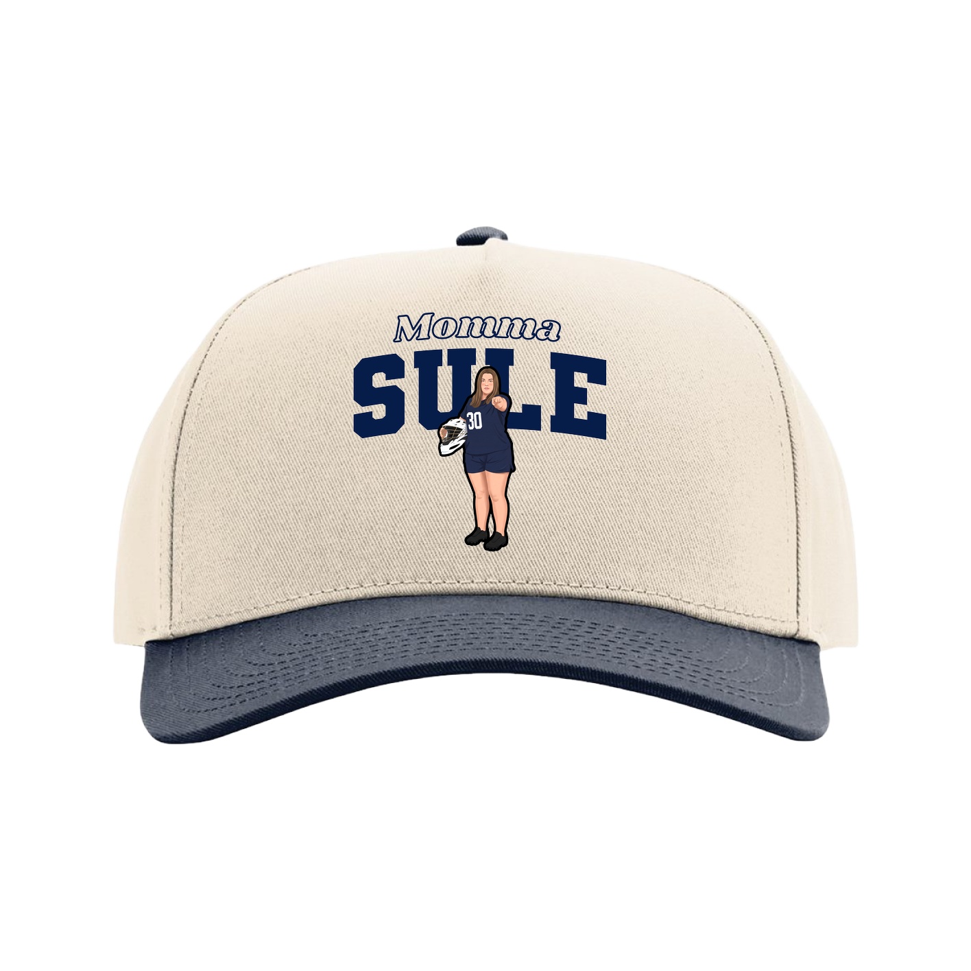 Full Fabric Five-Panel Champ Cap — Mothers Day Block in Cream/Navy