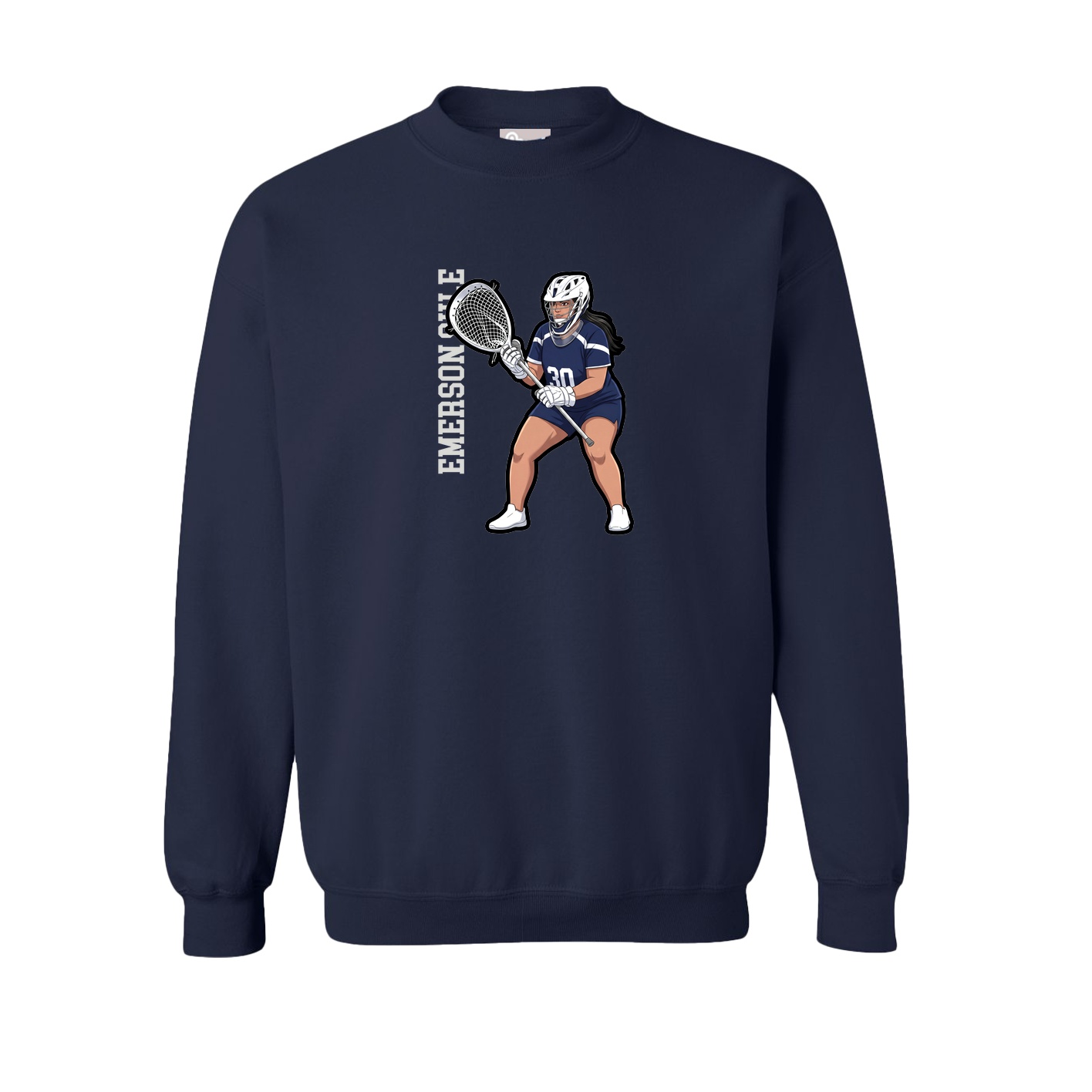 Fleece Crew — Name Vertical in Navy