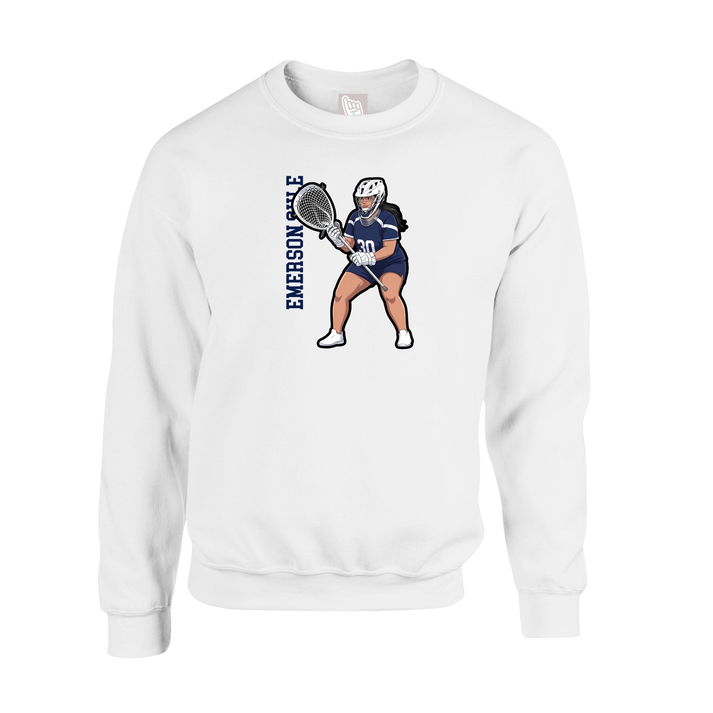 Fleece Crew — Name Vertical in White