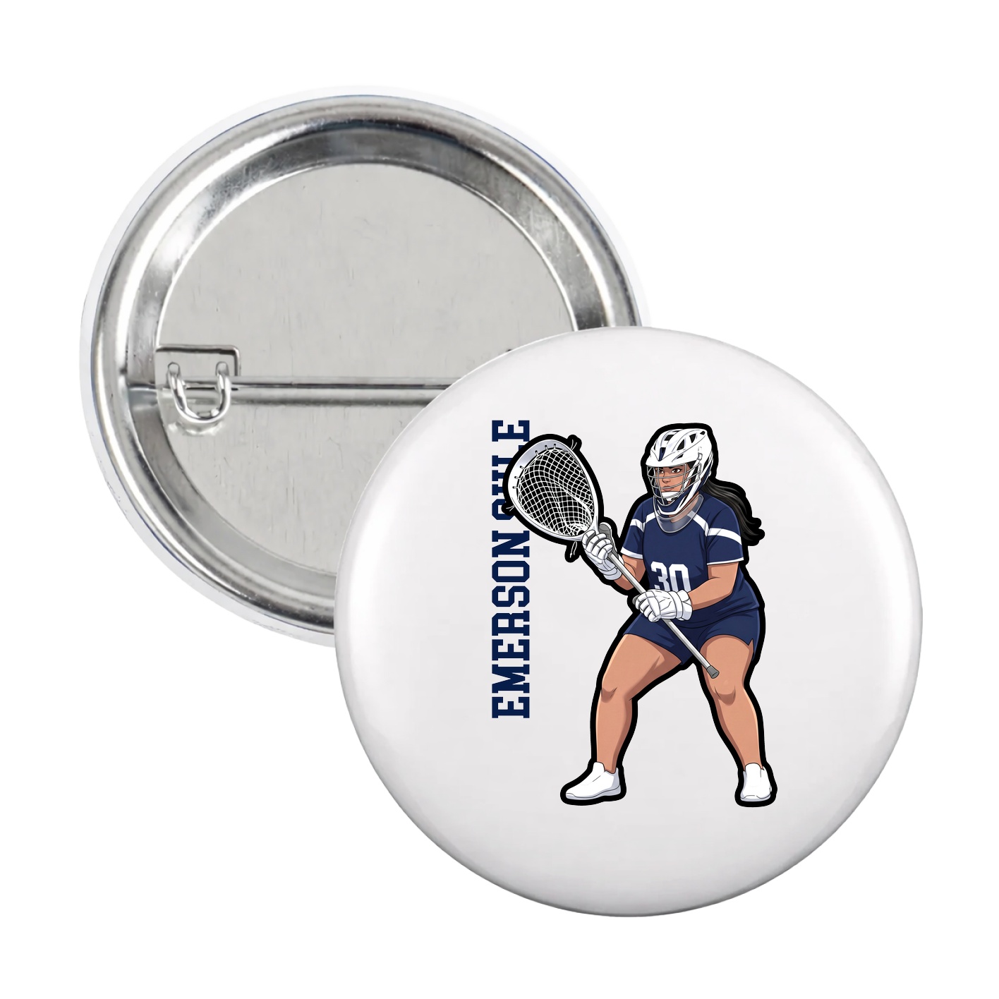 Game Day Button — Name Vertical in White