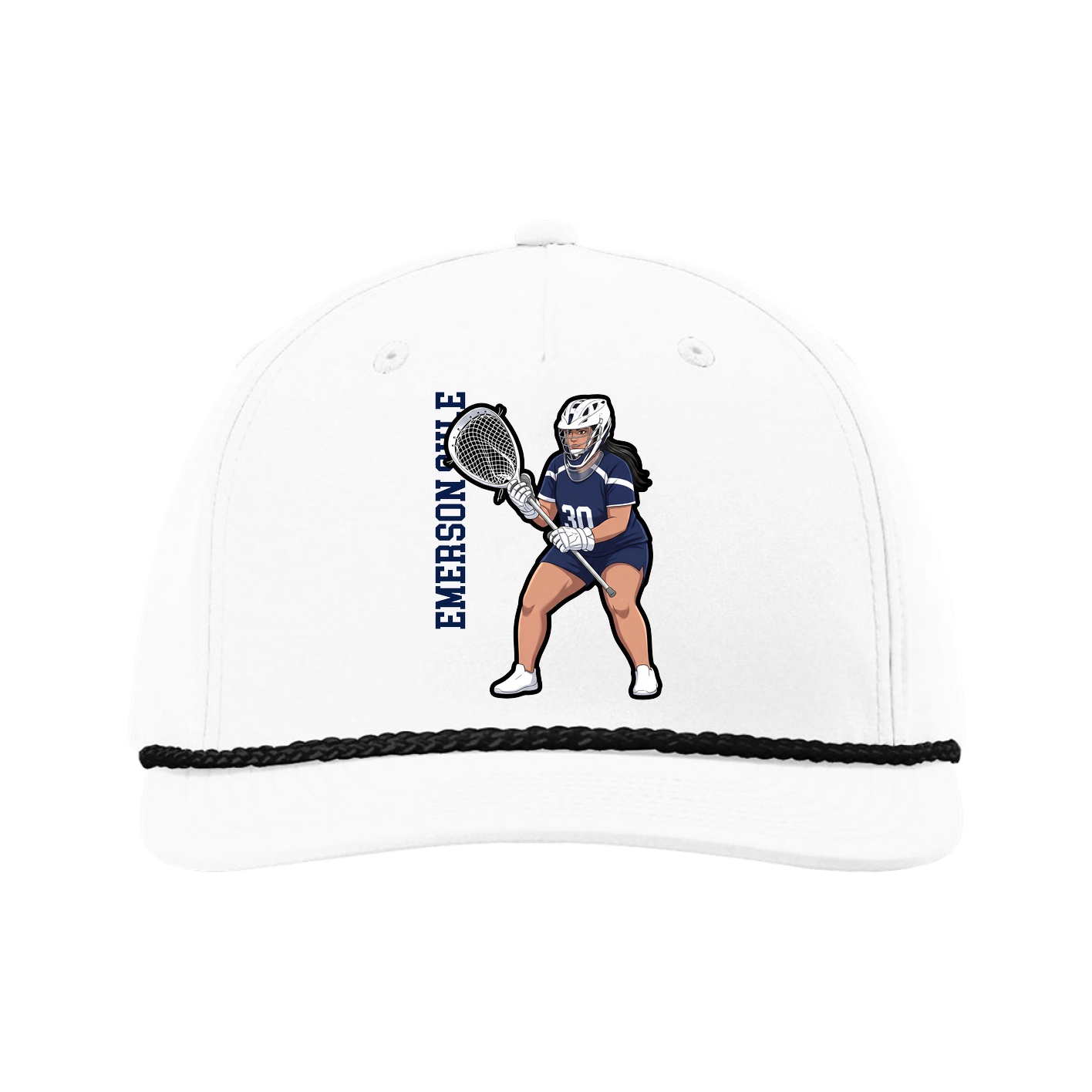 Five-Panel Classic Rope Cap — Name Vertical in White