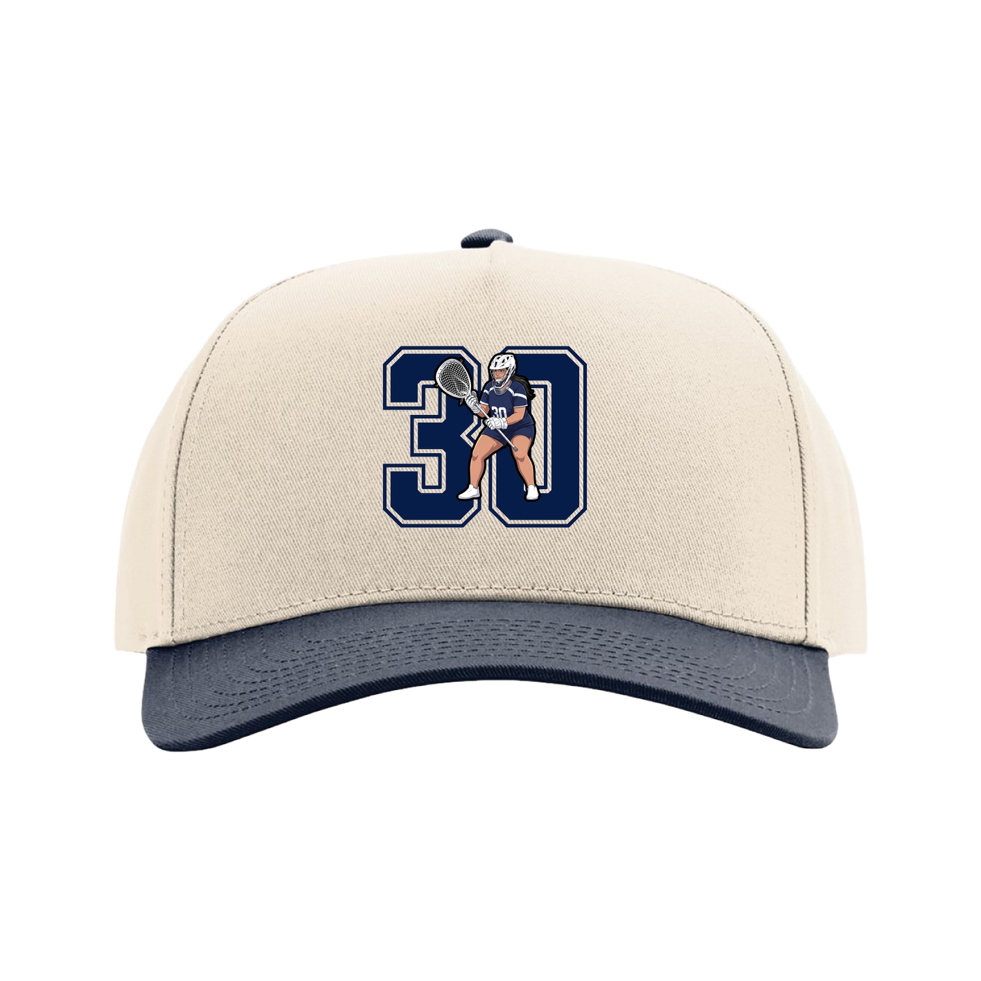 Full Fabric Five-Panel Champ Cap — Number in Cream/Navy