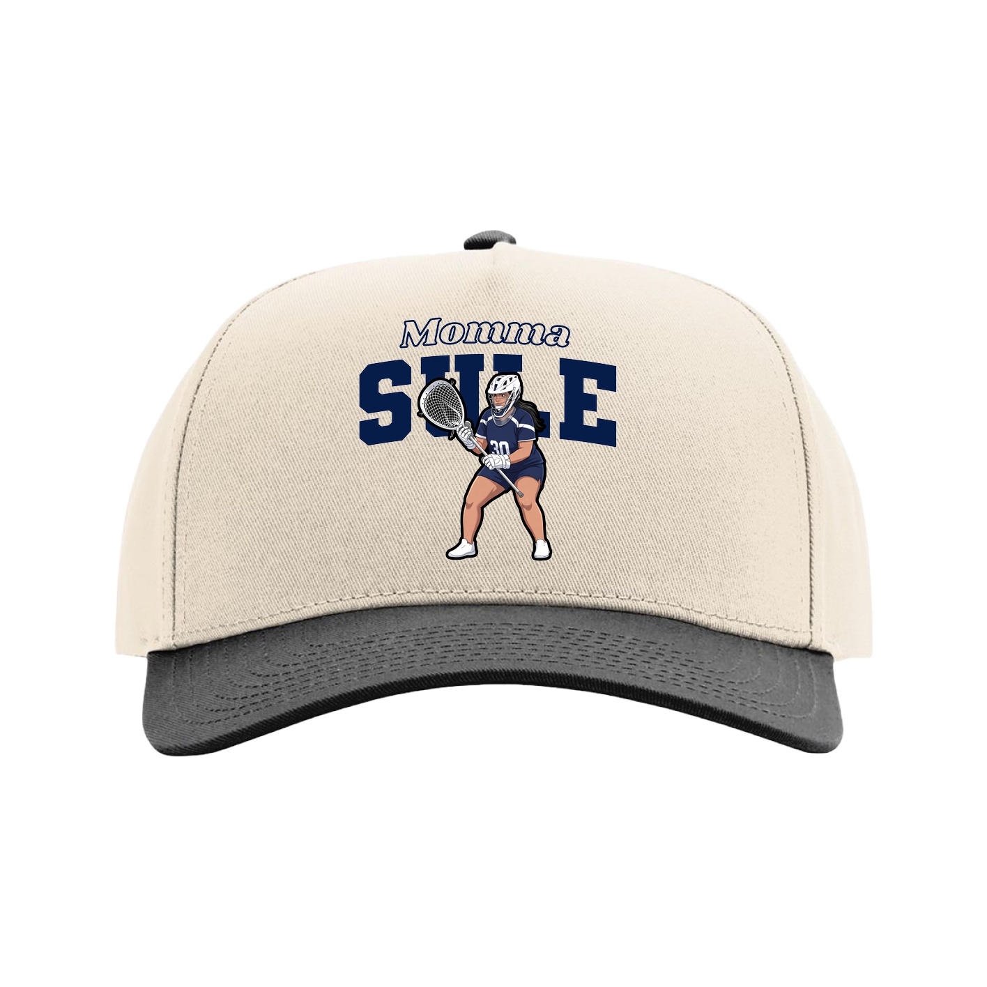 Full Fabric Five-Panel Champ Cap — Mothers Day Block in Cream/Black