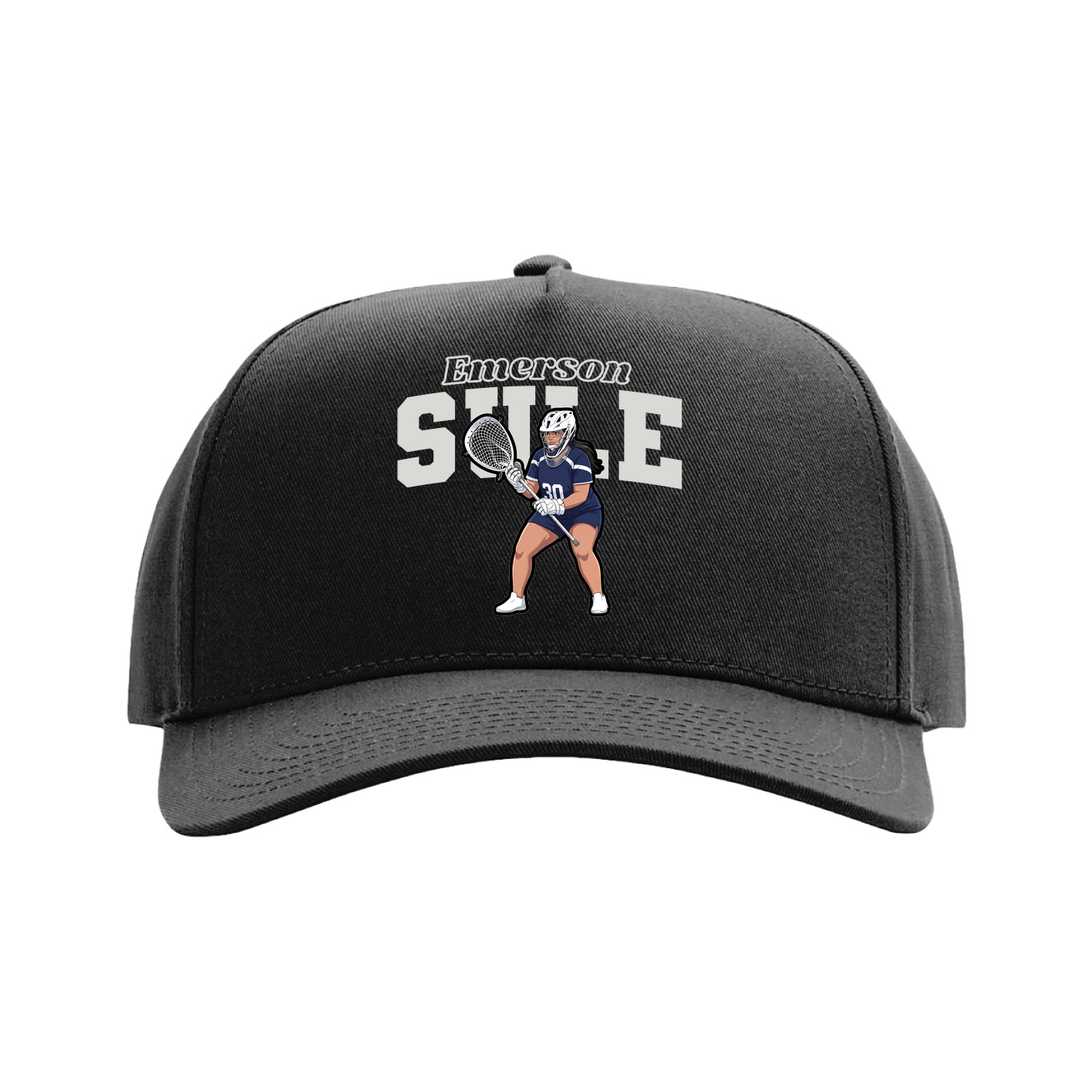 Full Fabric Five-Panel Champ Cap — Name Arch in Black